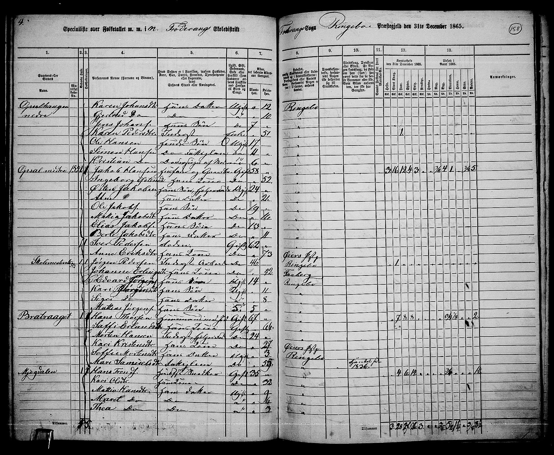 RA, 1865 census for Ringebu, 1865, p. 133