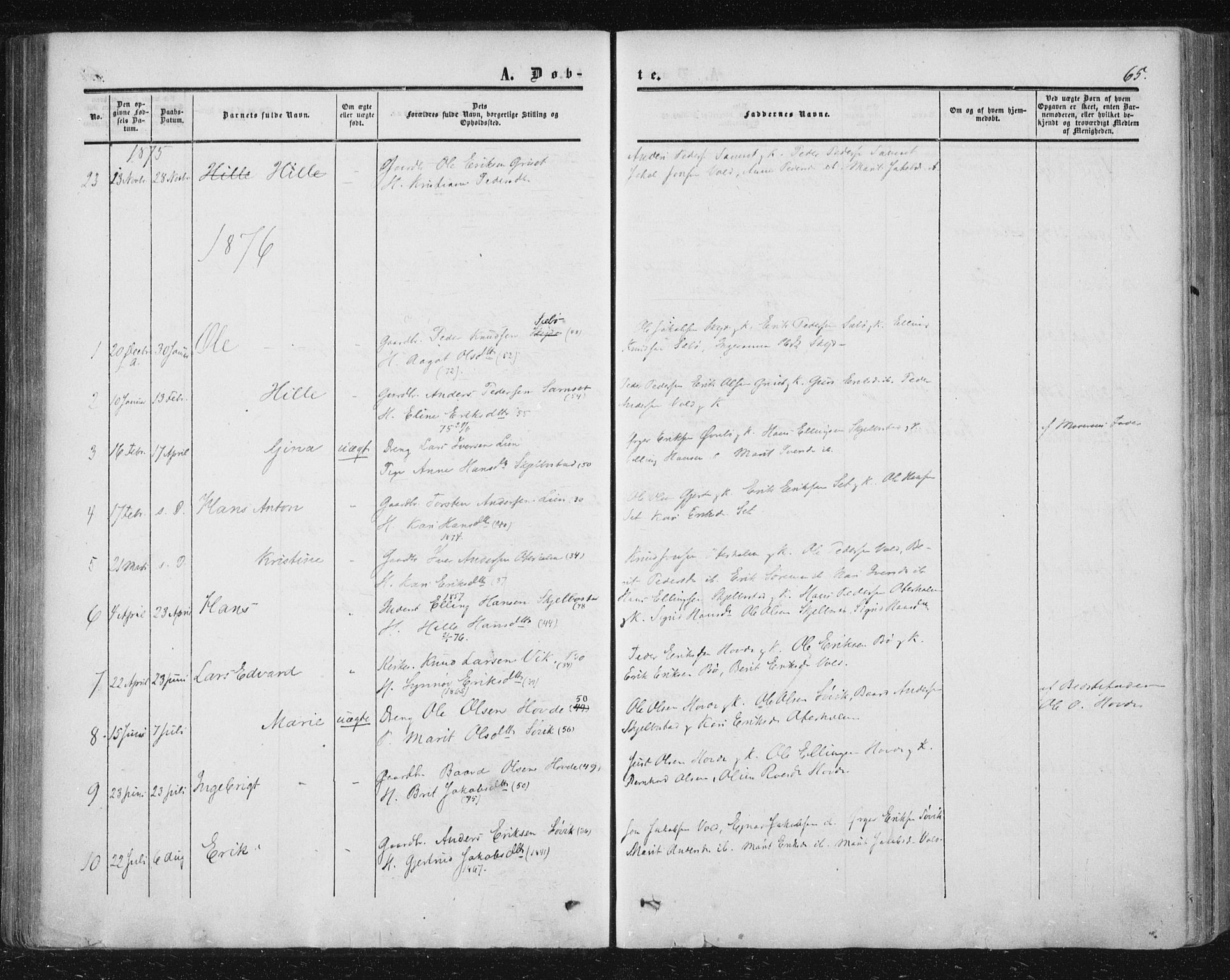 Ministerialprotokoller, klokkerbøker og fødselsregistre - Møre og Romsdal, AV/SAT-A-1454/543/L0562: Parish register (official) no. 543A02, 1854-1884, p. 65