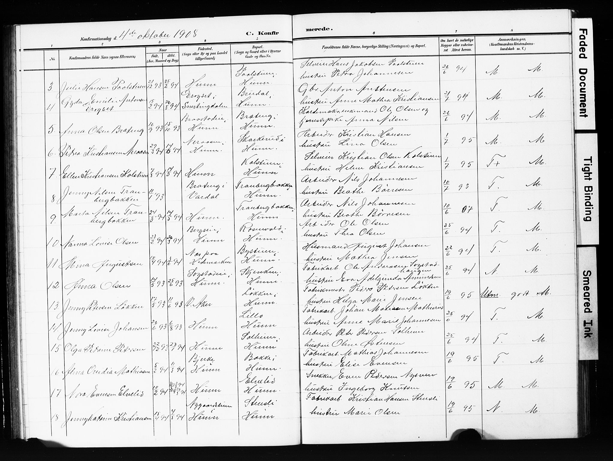 Vardal prestekontor, SAH/PREST-100/H/Ha/Hab/L0013: Parish register (copy) no. 13, 1904-1915