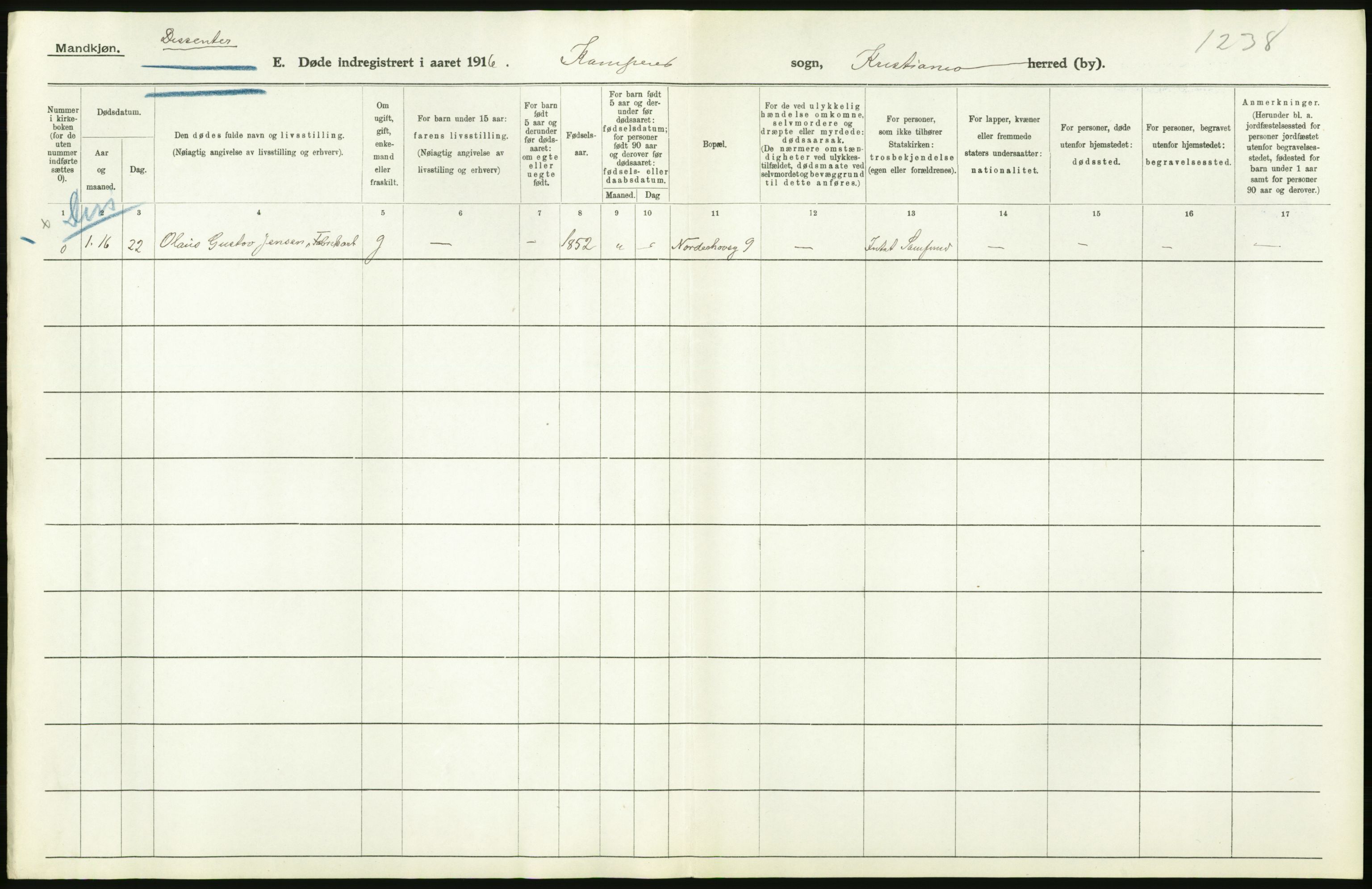 Statistisk sentralbyrå, Sosiodemografiske emner, Befolkning, RA/S-2228/D/Df/Dfb/Dfbf/L0009: Kristiania: Døde., 1916, p. 192