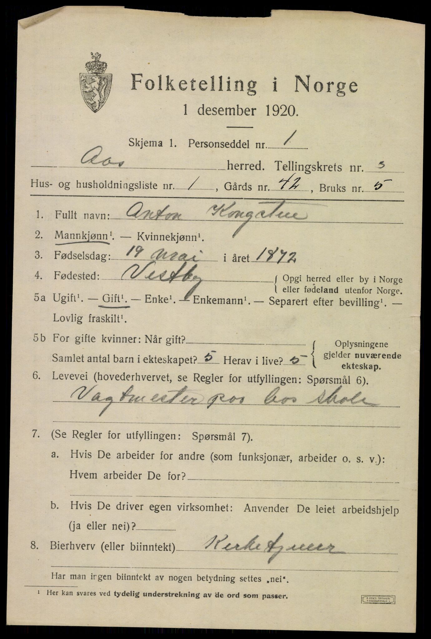 SAO, 1920 census for Ås, 1920, p. 3676