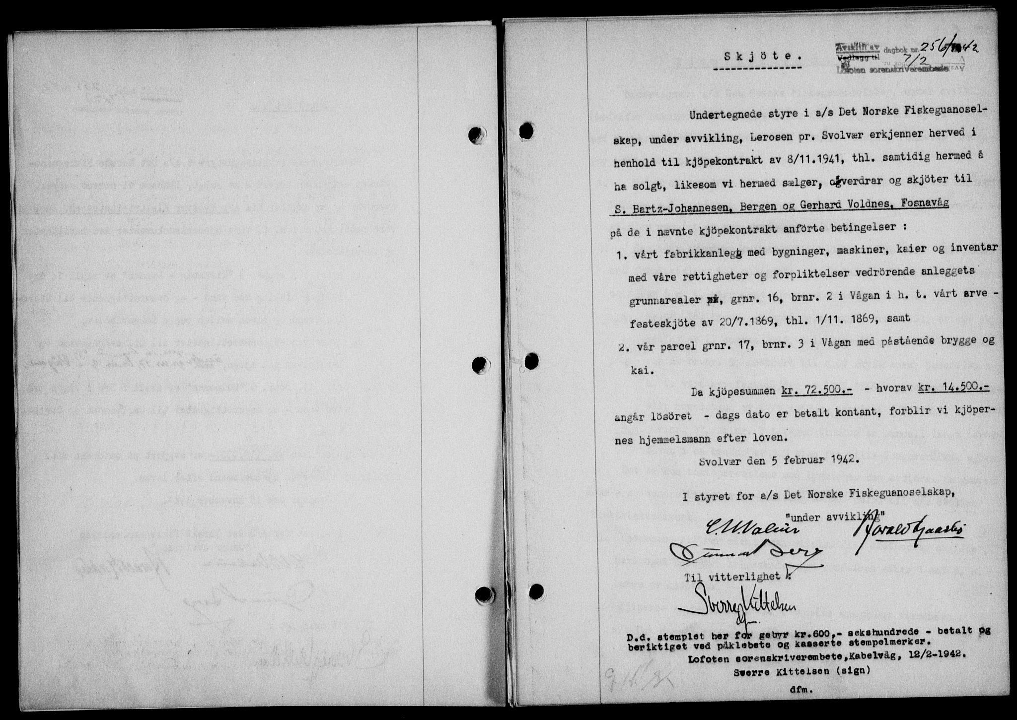 Lofoten sorenskriveri, SAT/A-0017/1/2/2C/L0009a: Mortgage book no. 9a, 1941-1942, Diary no: : 256/1942