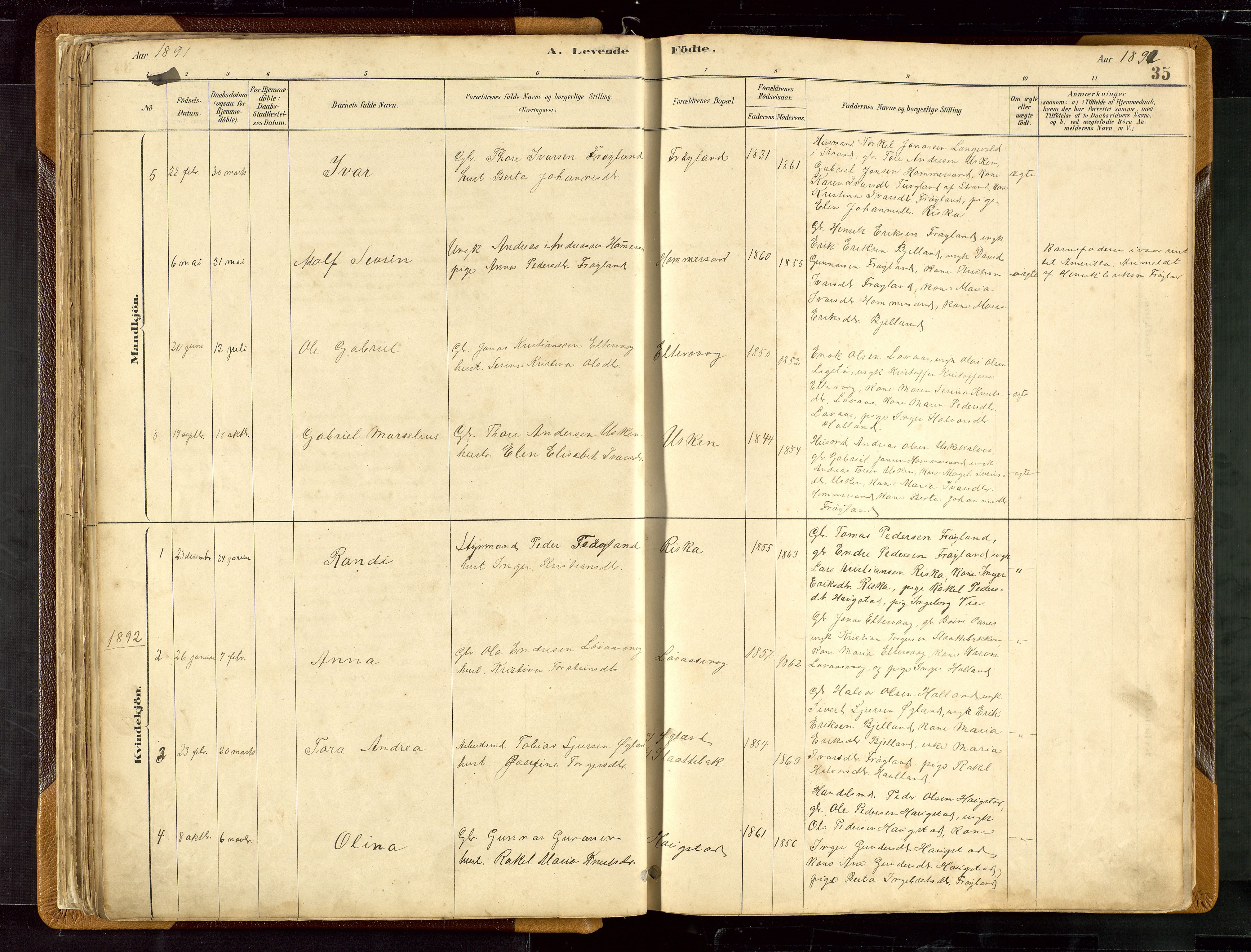 Hetland sokneprestkontor, SAST/A-101826/30/30BB/L0007: Parish register (copy) no. B 7, 1878-1910, p. 35