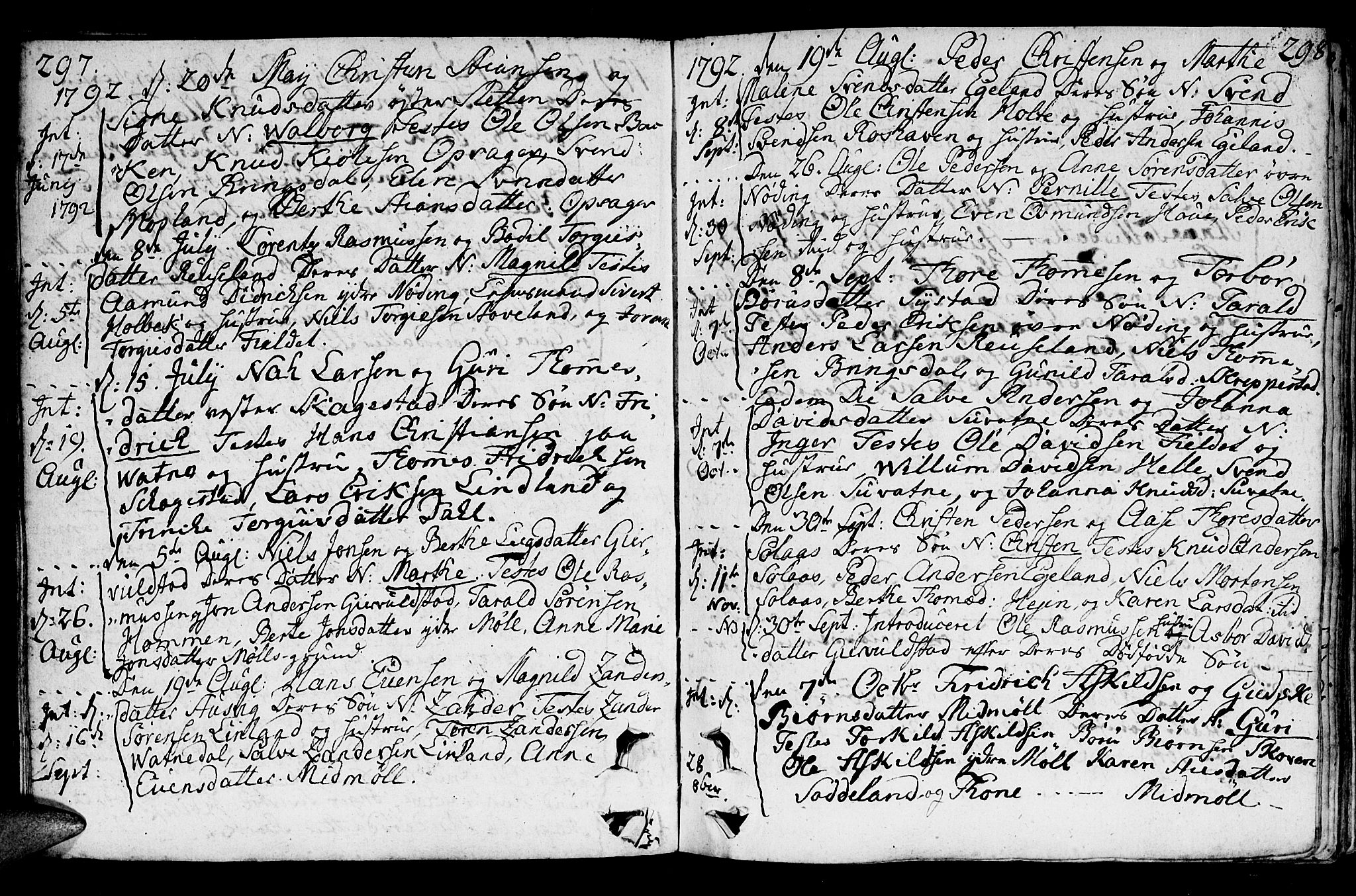 Holum sokneprestkontor, AV/SAK-1111-0022/F/Fa/Faa/L0003: Parish register (official) no. A 3, 1780-1821, p. 297-298