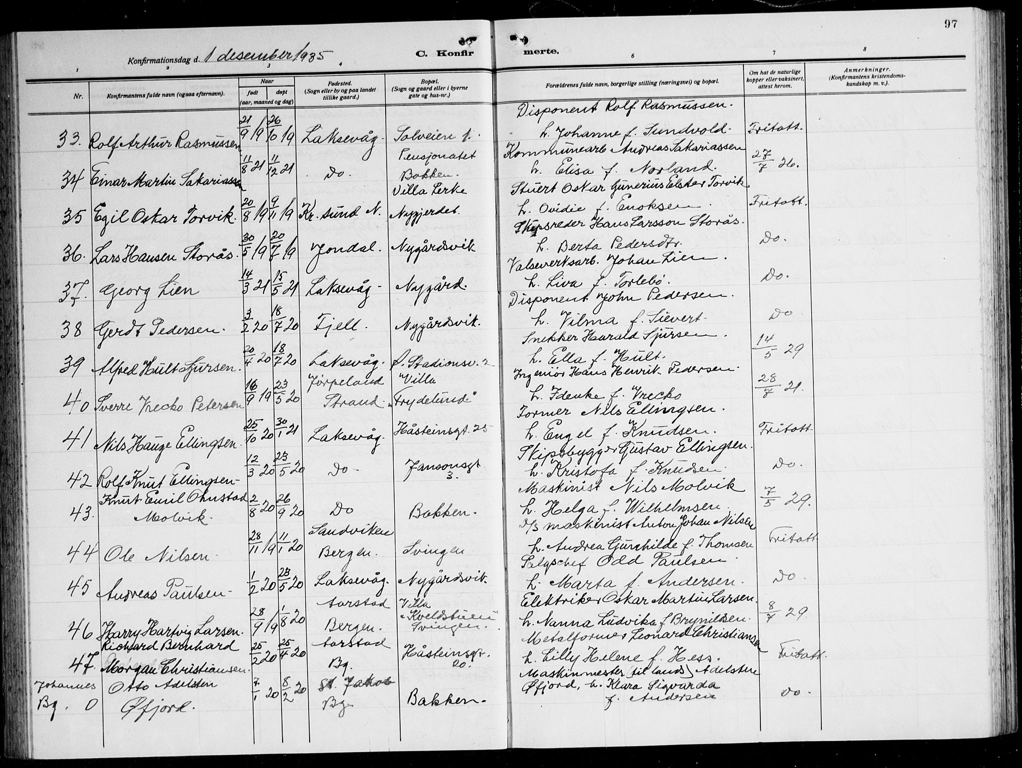 Laksevåg Sokneprestembete, AV/SAB-A-76501/H/Ha/Hab/Haba: Parish register (copy) no. A 10, 1925-1942, p. 97