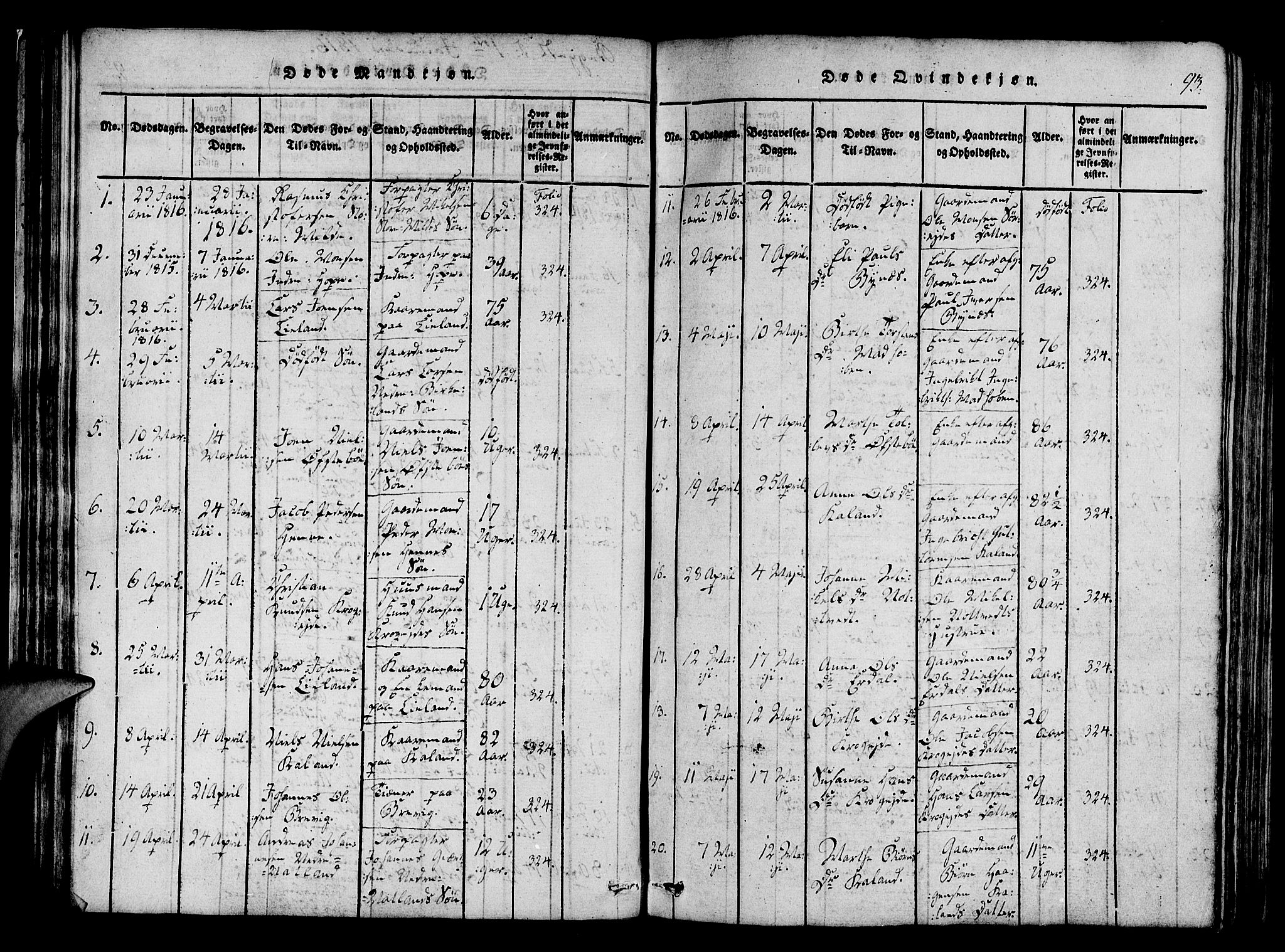 Fana Sokneprestembete, SAB/A-75101/H/Haa/Haaa/L0007: Parish register (official) no. A 7, 1816-1828, p. 93