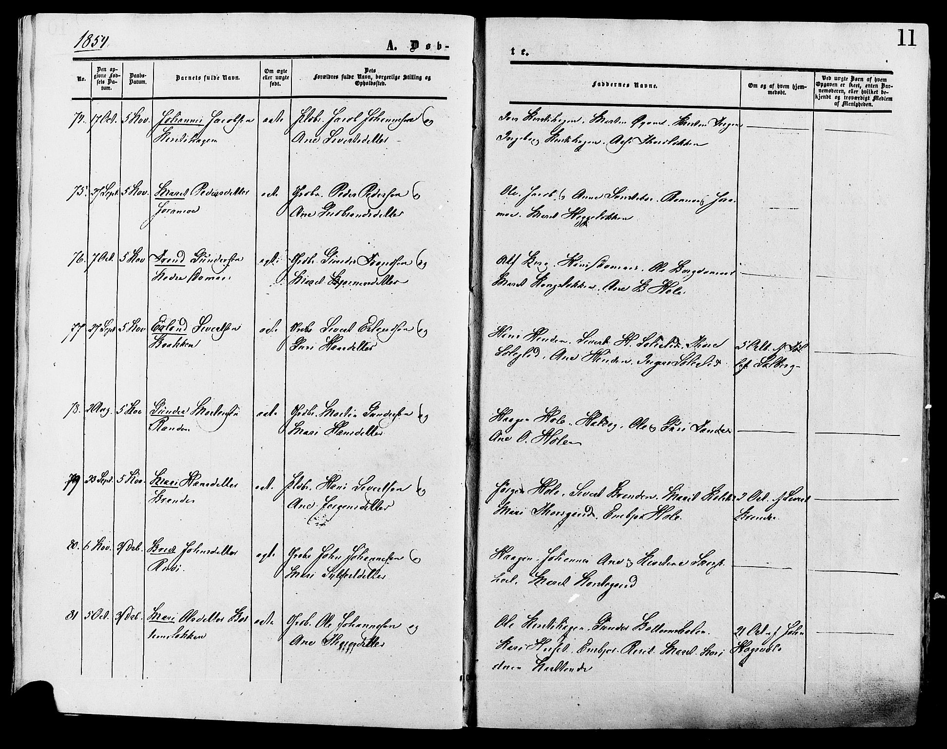 Lesja prestekontor, SAH/PREST-068/H/Ha/Haa/L0008: Parish register (official) no. 8, 1854-1880, p. 11