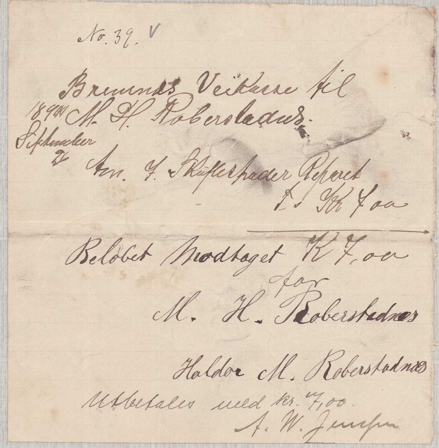 Finnaas kommune. Formannskapet, IKAH/1218a-021/E/Ea/L0002/0001: Rekneskap for veganlegg / Rekneskap for veganlegget Urangsvåg - Mælandsvåg, 1898-1900, p. 186