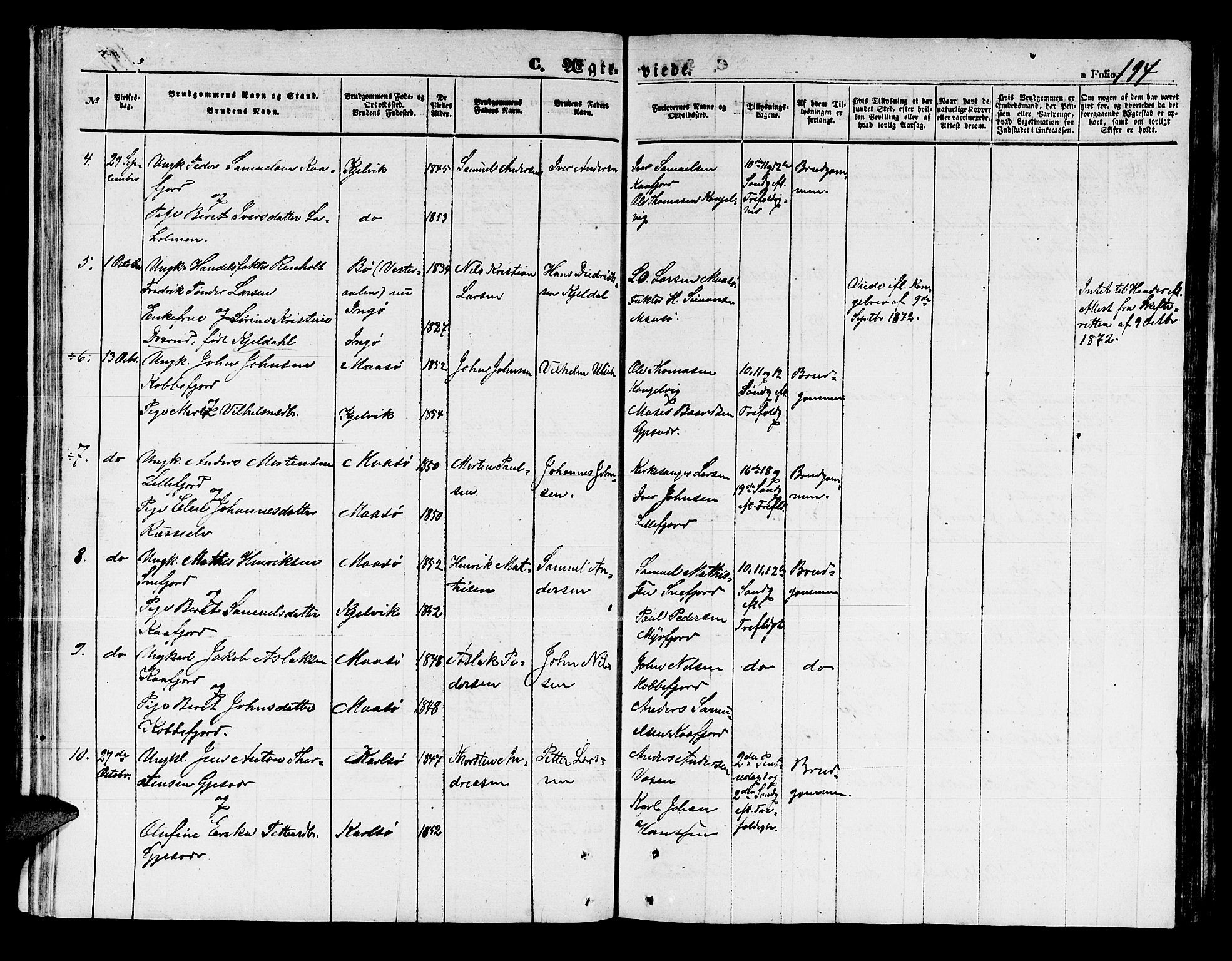 Måsøy sokneprestkontor, AV/SATØ-S-1348/H/Hb/L0001klokker: Parish register (copy) no. 1, 1852-1877, p. 194