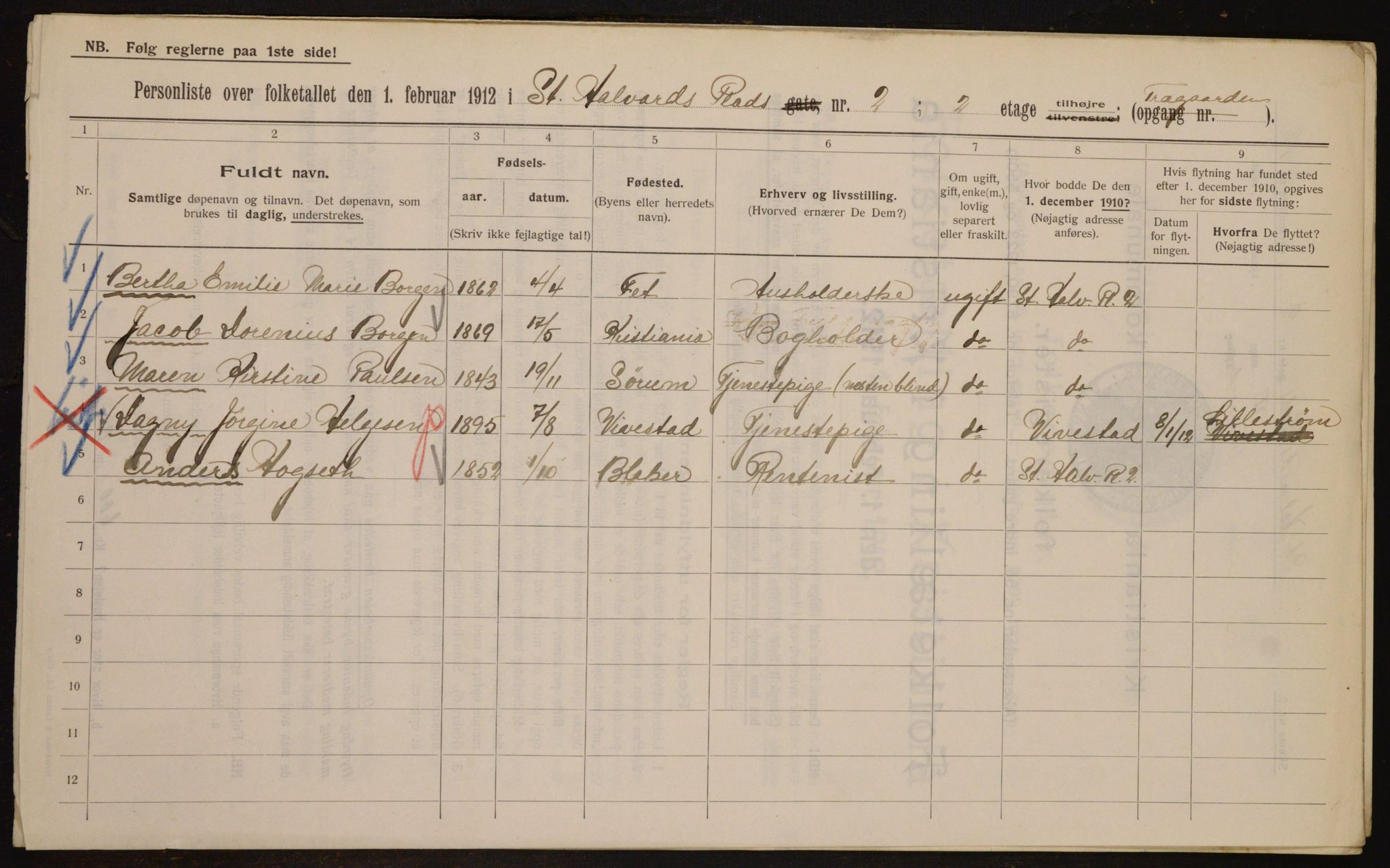 OBA, Municipal Census 1912 for Kristiania, 1912, p. 88157