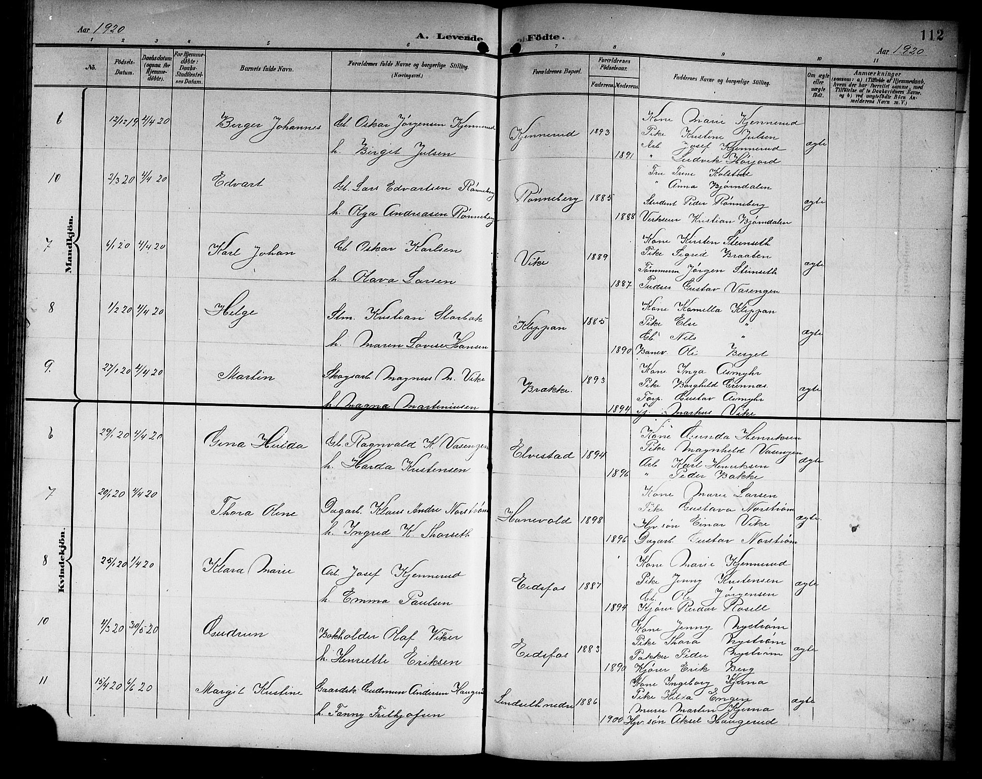 Hof kirkebøker, AV/SAKO-A-64/G/Ga/L0005: Parish register (copy) no. I 5, 1899-1922, p. 112