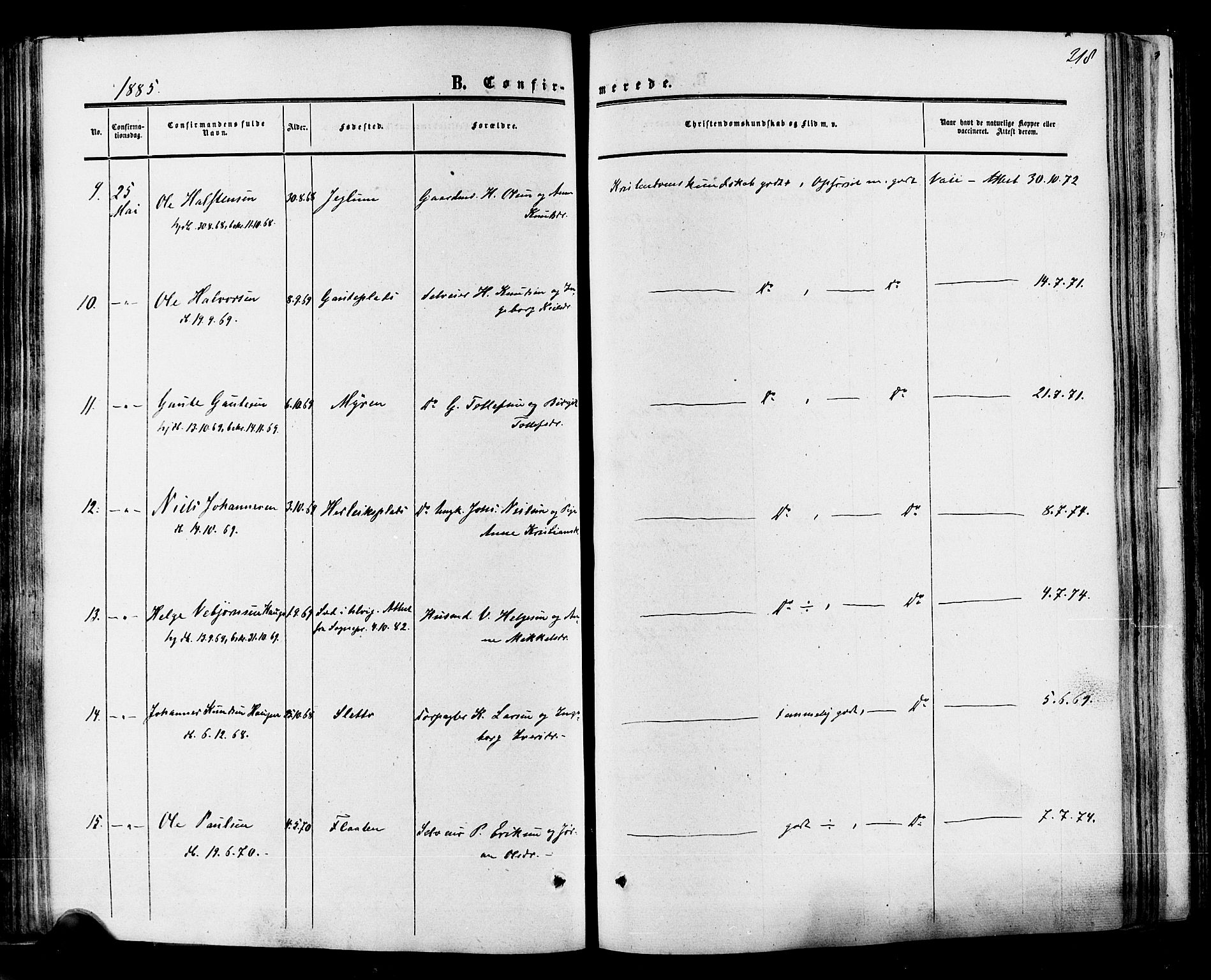 Hol kirkebøker, SAKO/A-227/F/Fa/L0002: Parish register (official) no. I 2, 1870-1886, p. 218