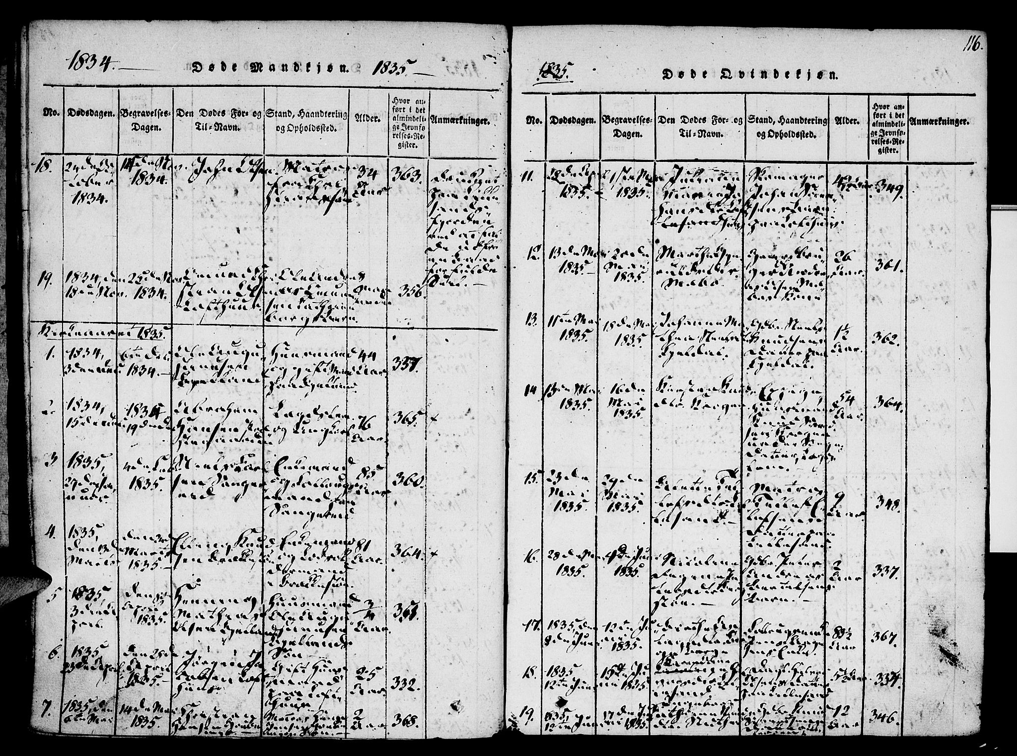 Vestre Moland sokneprestkontor, SAK/1111-0046/F/Fa/Fab/L0003: Parish register (official) no. A 3, 1816-1843, p. 116