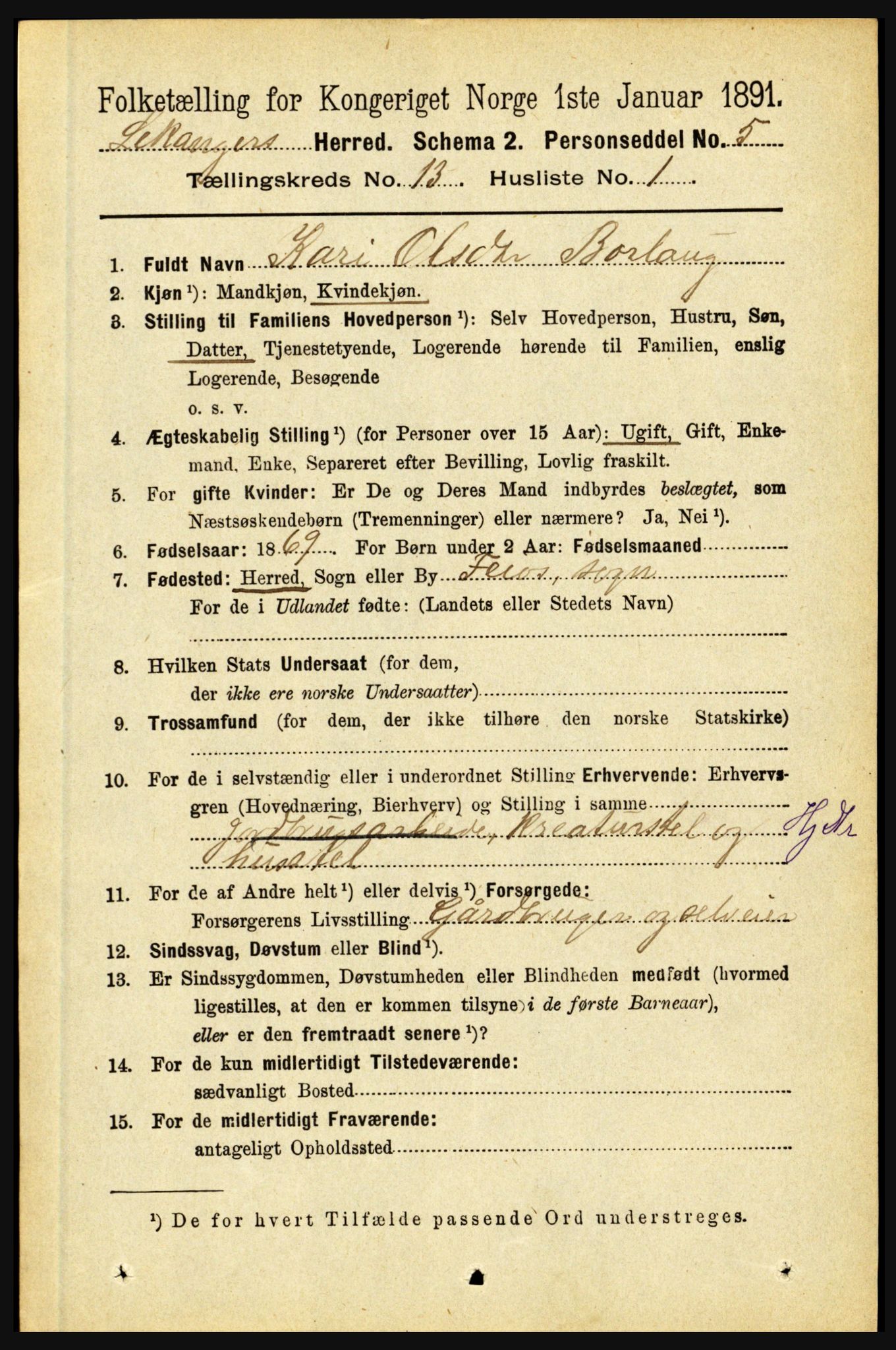 RA, 1891 census for 1419 Leikanger, 1891, p. 2459