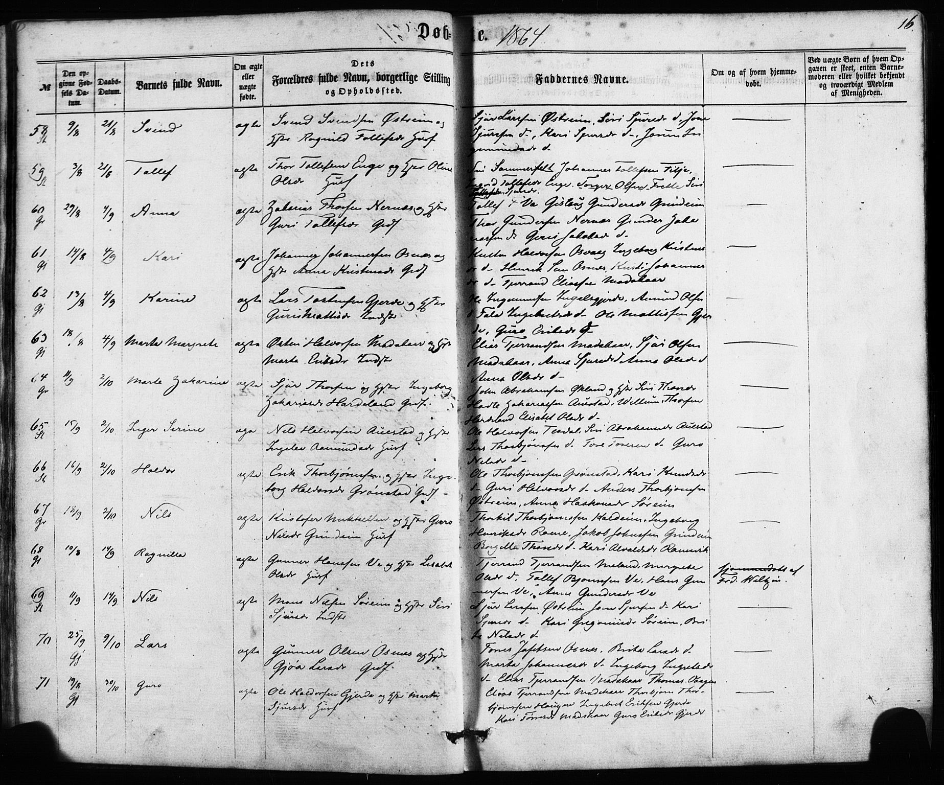 Etne sokneprestembete, AV/SAB-A-75001/H/Haa: Parish register (official) no. A 9, 1862-1878, p. 16