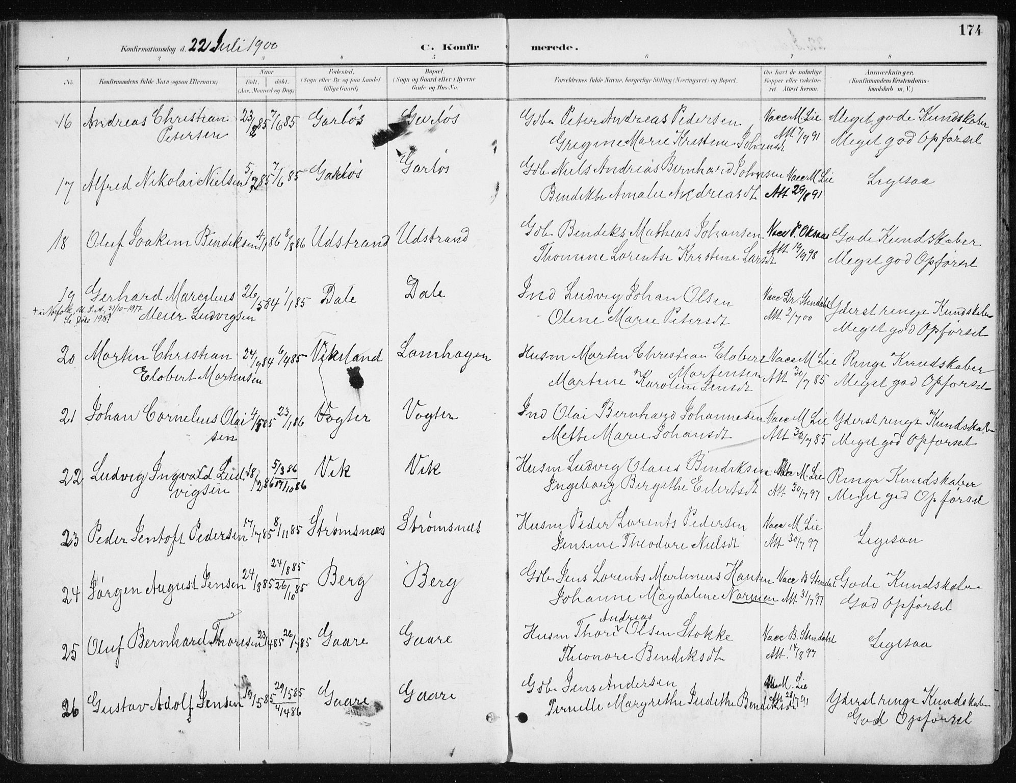 Kvæfjord sokneprestkontor, SATØ/S-1323/G/Ga/Gaa/L0006kirke: Parish register (official) no. 6, 1895-1914, p. 174