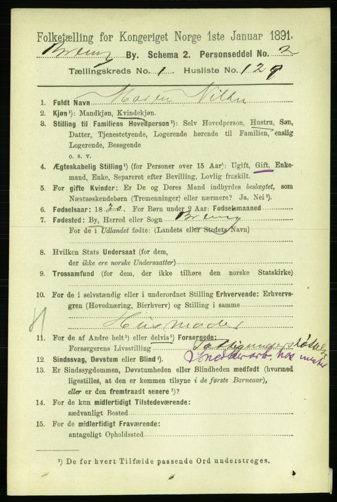 RA, 1891 census for 0804 Brevik, 1891, p. 1568