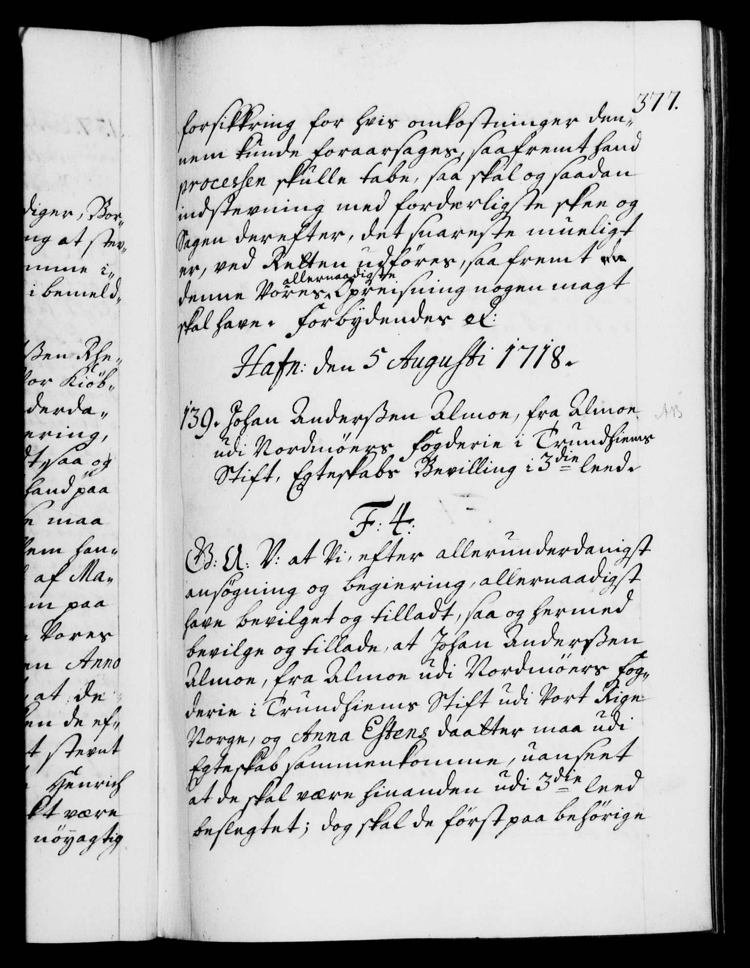 Danske Kanselli 1572-1799, AV/RA-EA-3023/F/Fc/Fca/Fcaa/L0022: Norske registre, 1716-1719, p. 377a