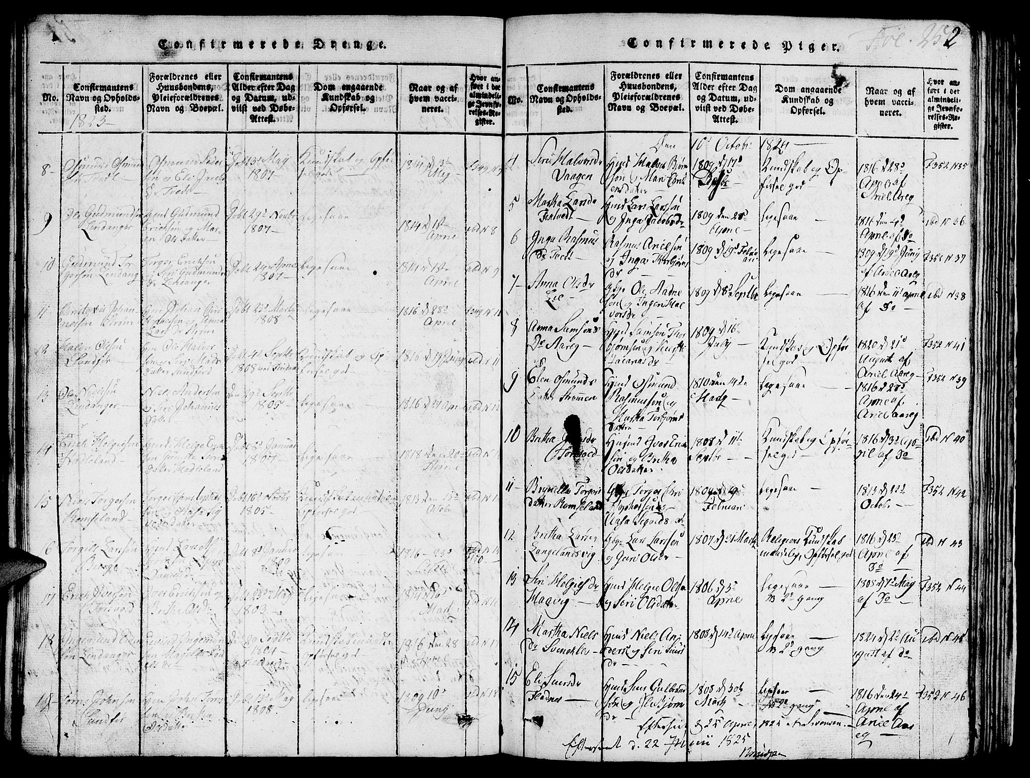 Skjold sokneprestkontor, AV/SAST-A-101847/H/Ha/Hab/L0001: Parish register (copy) no. B 1, 1815-1835, p. 252