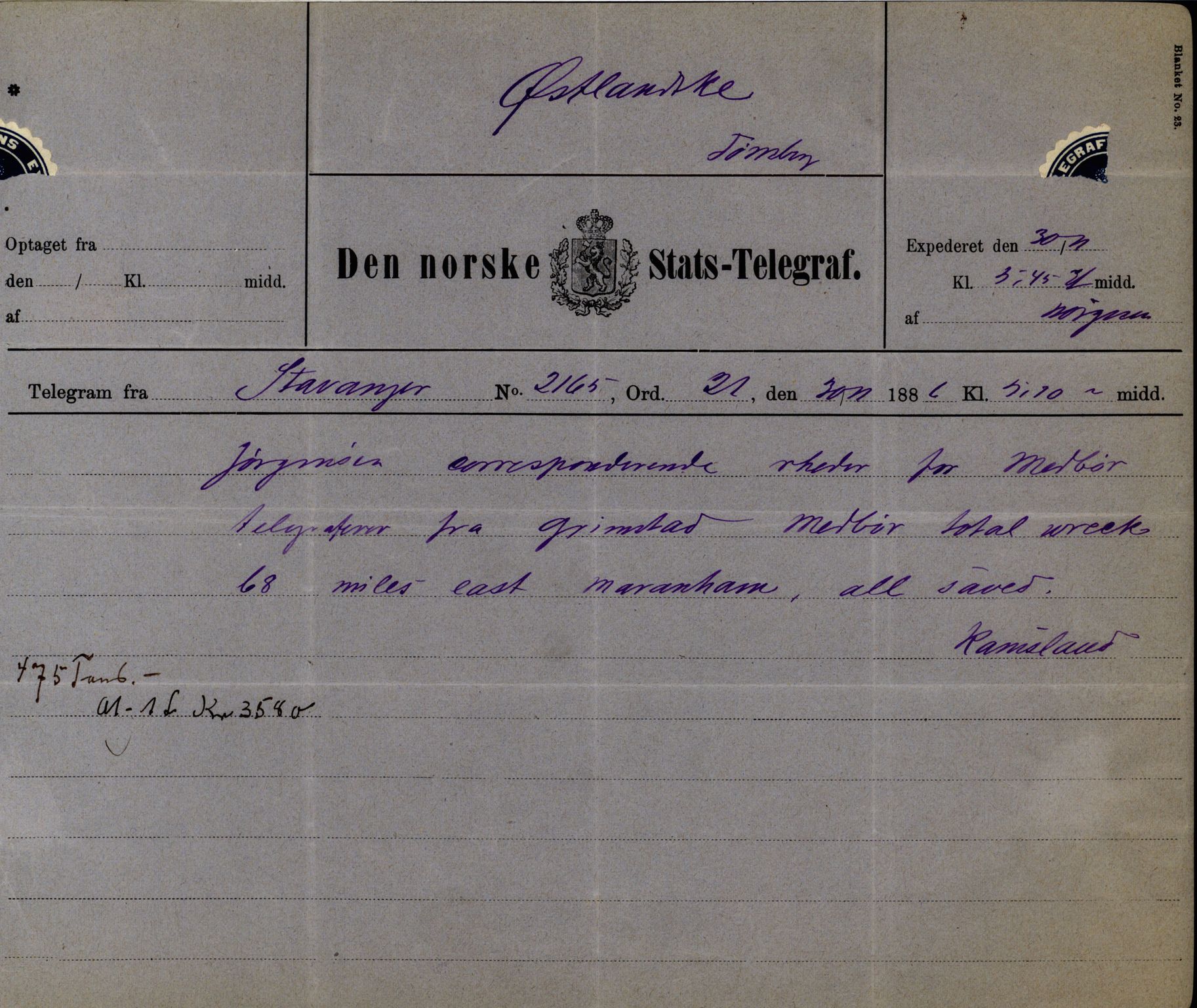 Pa 63 - Østlandske skibsassuranceforening, VEMU/A-1079/G/Ga/L0019/0004: Havaridokumenter / Unita, L'Union, Lympha, Medbør, Kommandør, Svend Foyn, 1886, p. 26