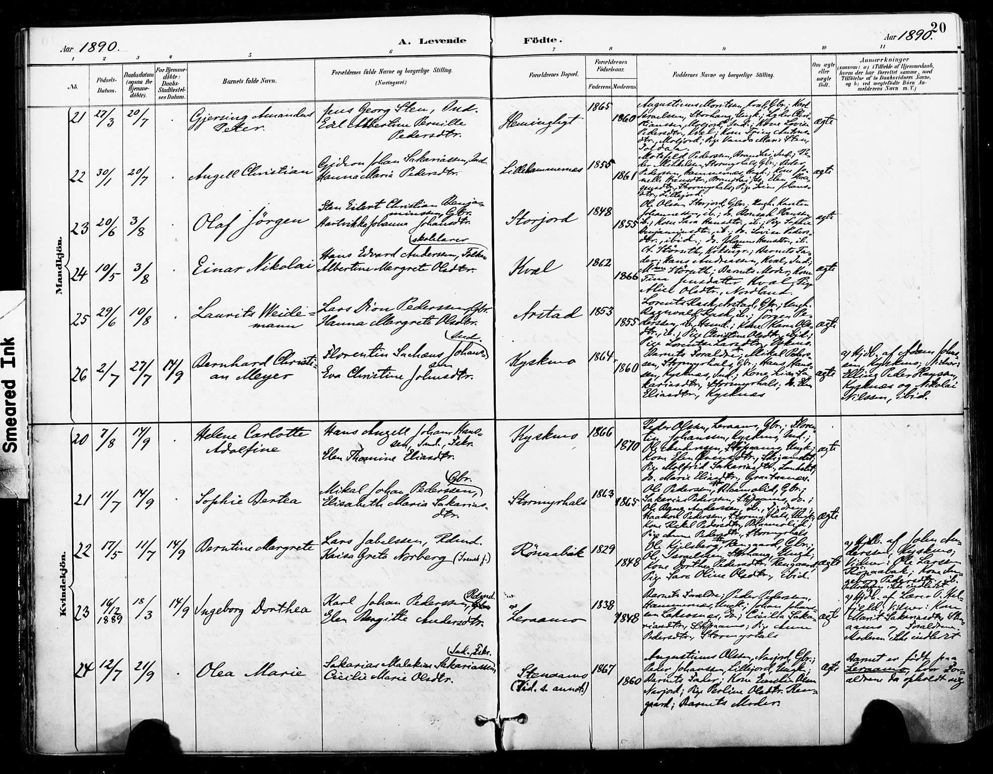 Ministerialprotokoller, klokkerbøker og fødselsregistre - Nordland, AV/SAT-A-1459/846/L0646: Parish register (official) no. 846A04, 1887-1901, p. 20