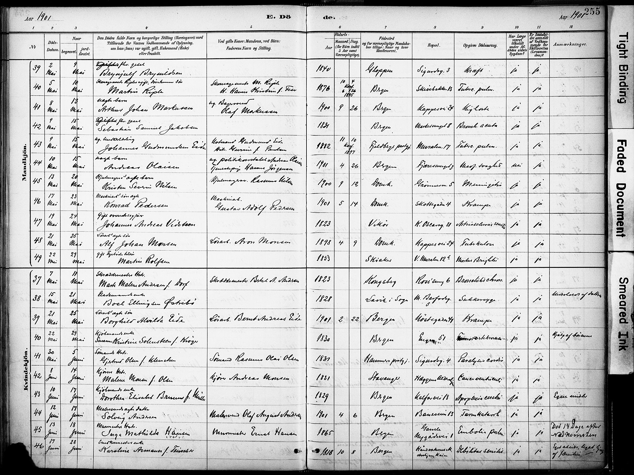 Domkirken sokneprestembete, AV/SAB-A-74801/H/Haa/L0043: Parish register (official) no. E 5, 1882-1904, p. 255