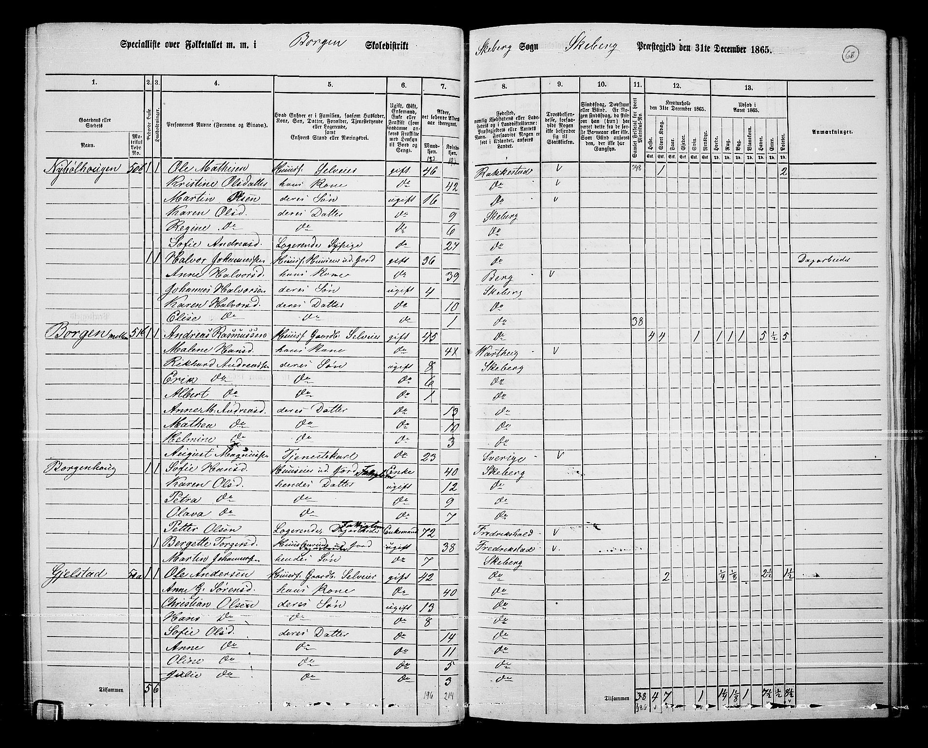 RA, 1865 census for Skjeberg, 1865, p. 64