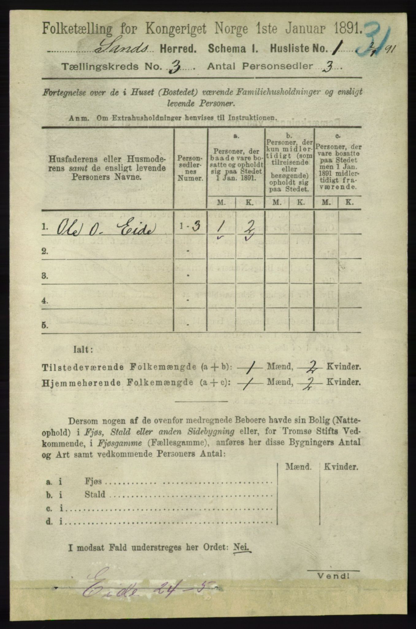 RA, 1891 census for 1136 Sand, 1891, p. 578