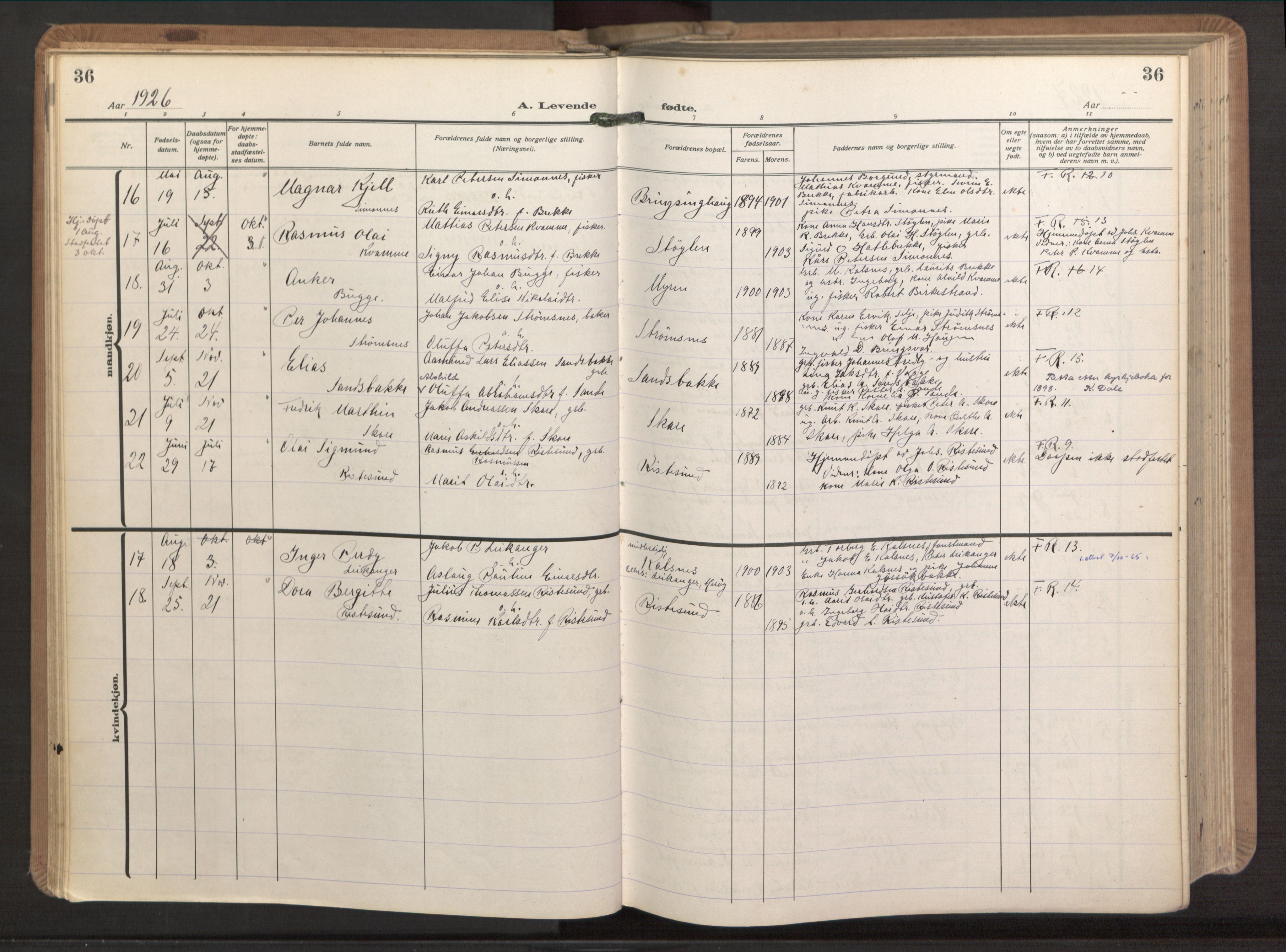 Ministerialprotokoller, klokkerbøker og fødselsregistre - Møre og Romsdal, AV/SAT-A-1454/503/L0044: Parish register (official) no. 503A12, 1918-1931, p. 36