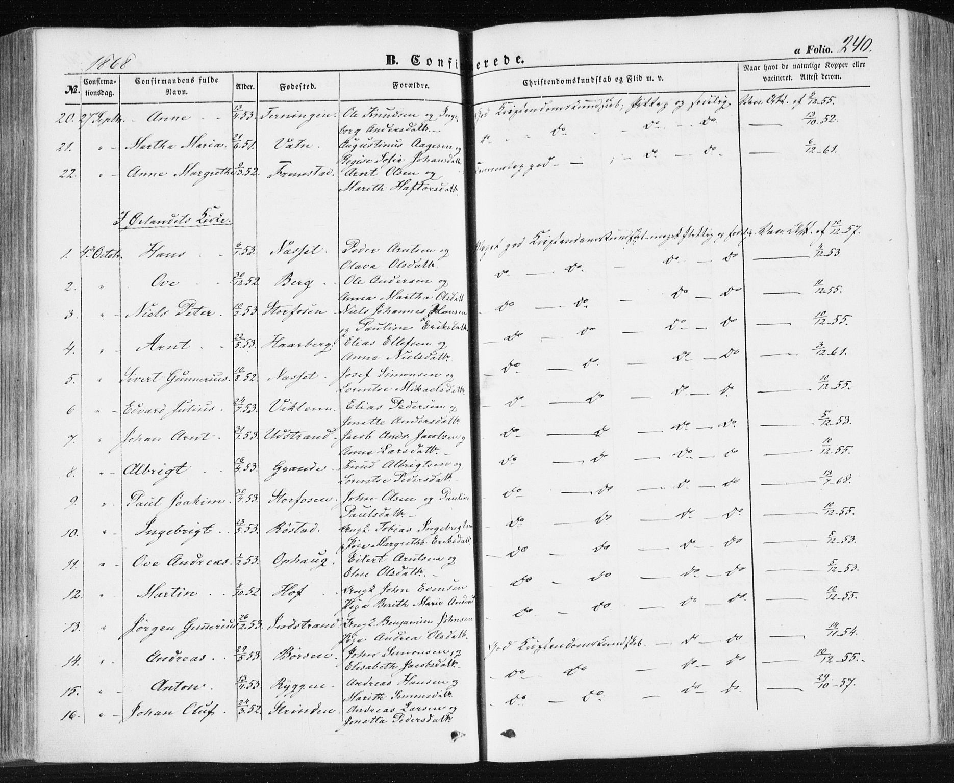 Ministerialprotokoller, klokkerbøker og fødselsregistre - Sør-Trøndelag, SAT/A-1456/659/L0737: Parish register (official) no. 659A07, 1857-1875, p. 240