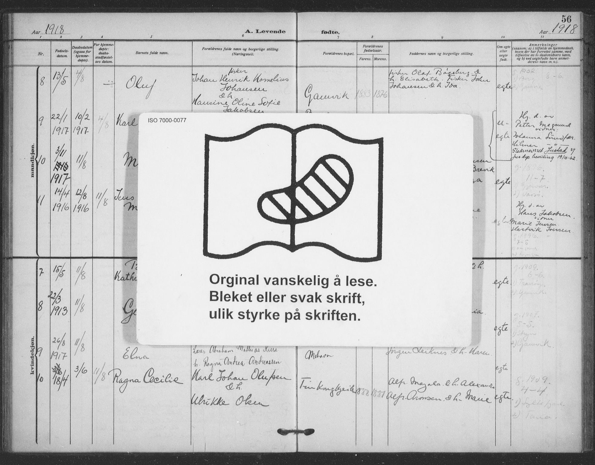 Tana sokneprestkontor, AV/SATØ-S-1334/H/Ha/L0008kirke: Parish register (official) no. 8, 1908-1920, p. 56