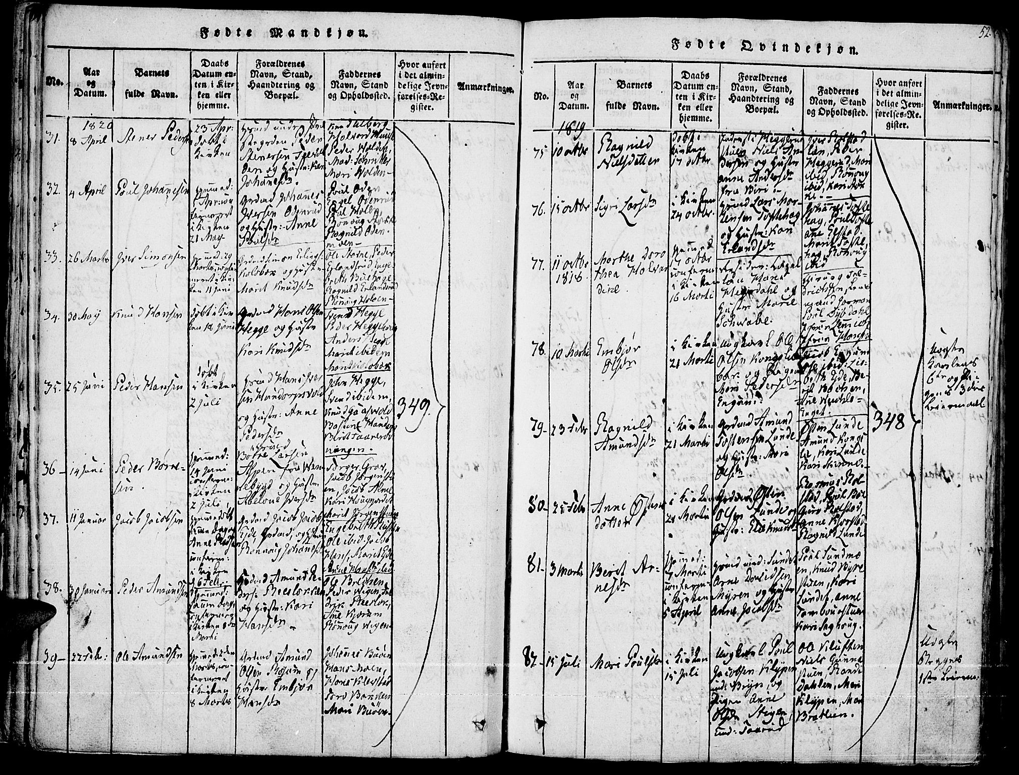 Fron prestekontor, AV/SAH-PREST-078/H/Ha/Haa/L0002: Parish register (official) no. 2, 1816-1827, p. 52