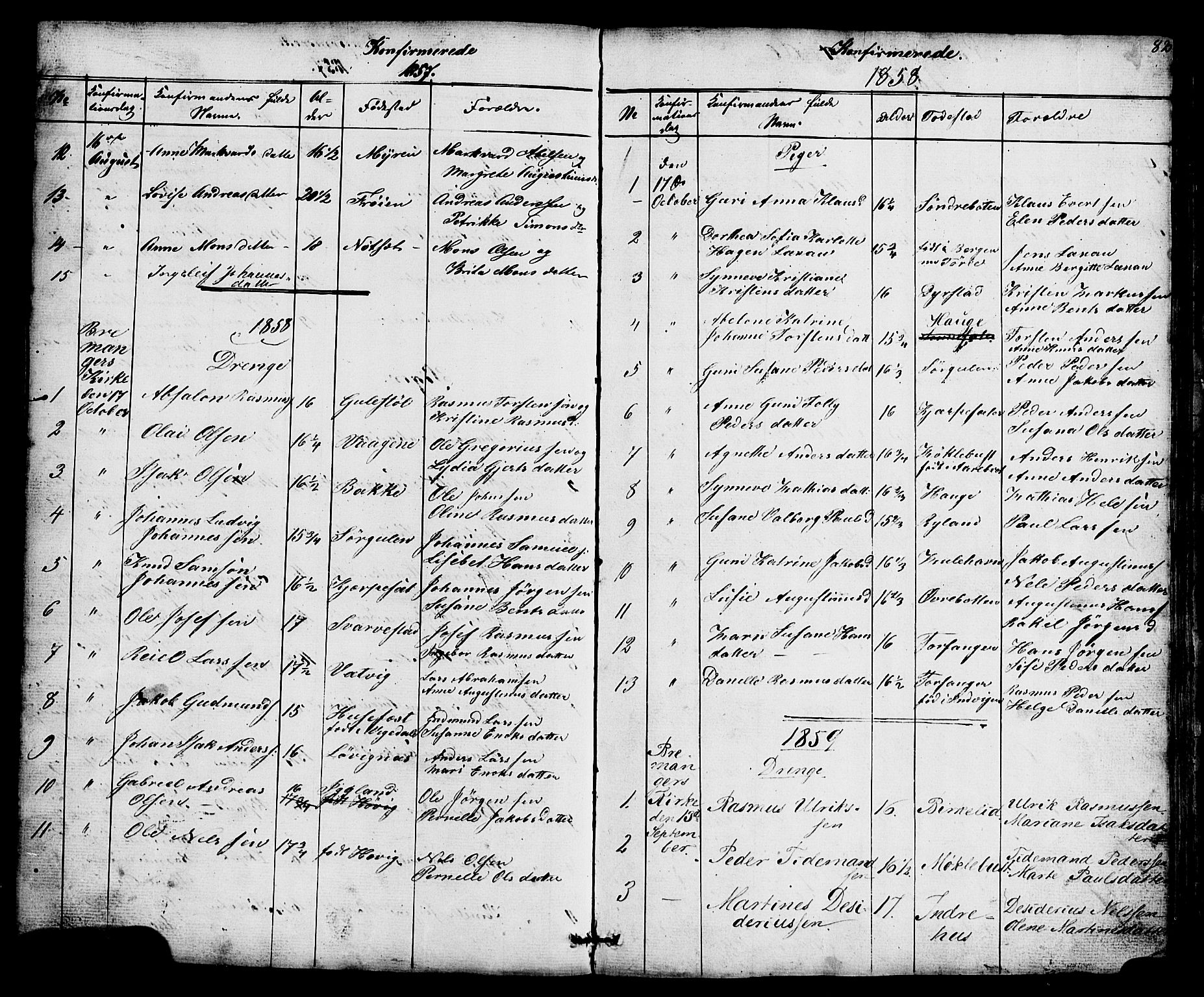 Bremanger sokneprestembete, SAB/A-82201/H/Hab/Haba/L0001: Parish register (copy) no. A 1, 1853-1865, p. 82