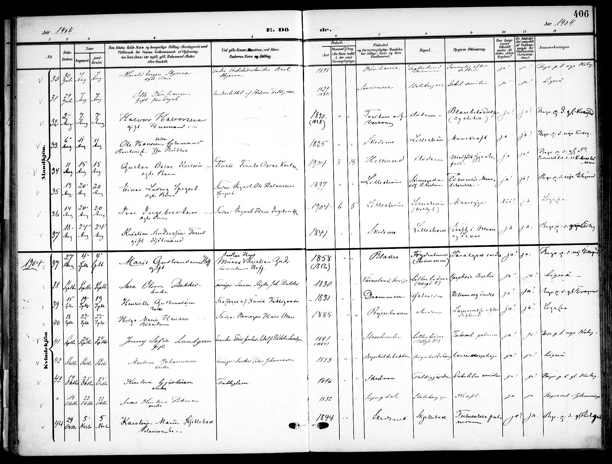 Skedsmo prestekontor Kirkebøker, SAO/A-10033a/F/Fa/L0015: Parish register (official) no. I 15, 1902-1917, p. 406