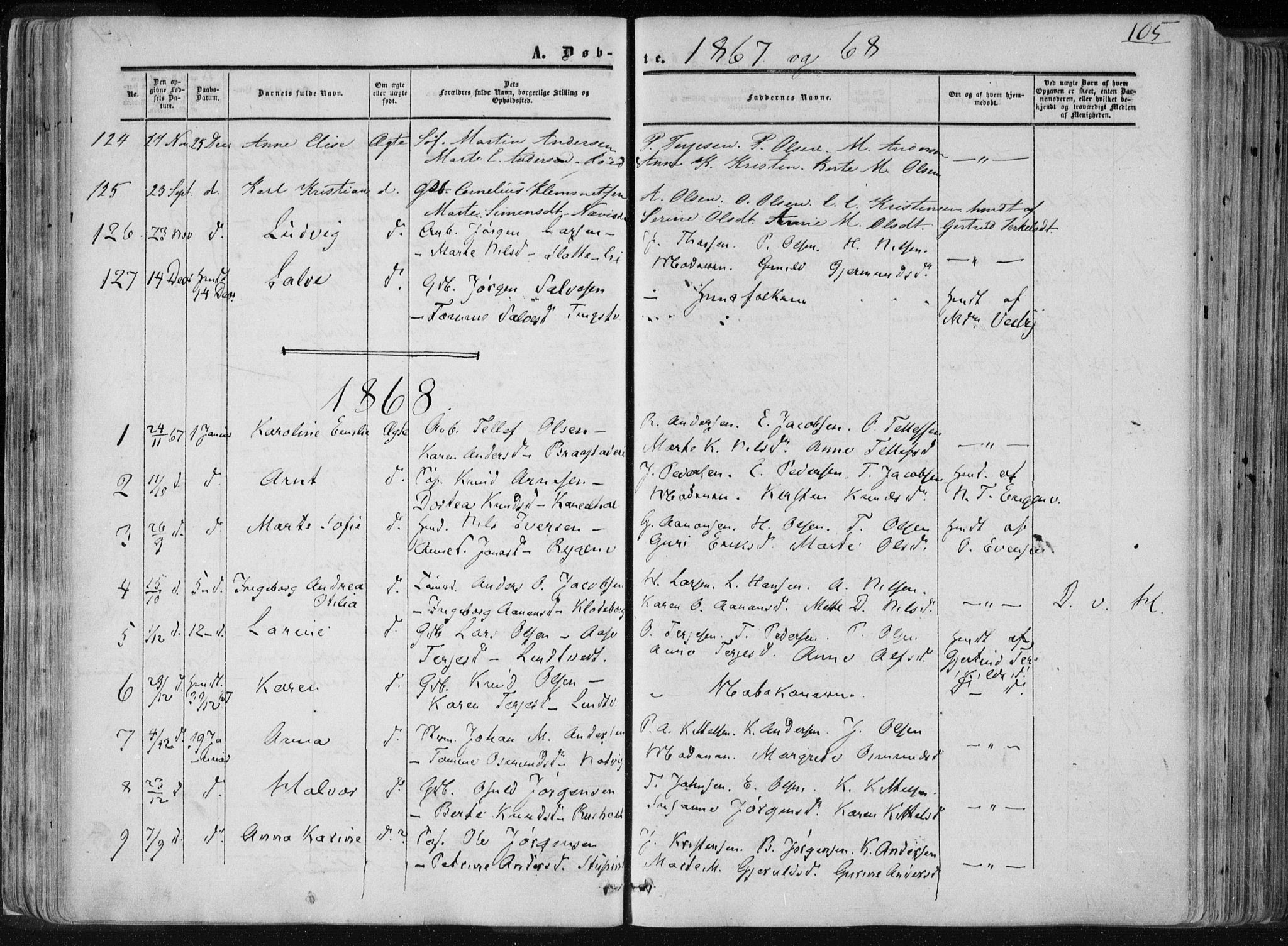 Øyestad sokneprestkontor, SAK/1111-0049/F/Fa/L0015: Parish register (official) no. A 15, 1857-1873, p. 105