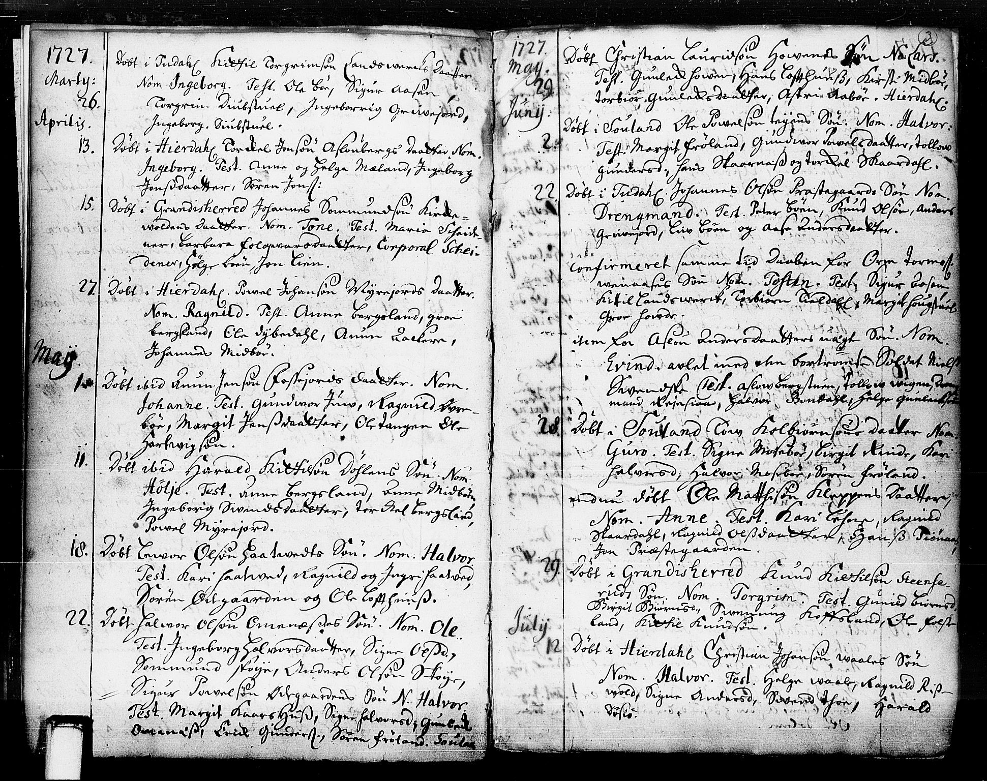 Hjartdal kirkebøker, SAKO/A-270/F/Fa/L0003: Parish register (official) no. I 3, 1727-1775, p. 3