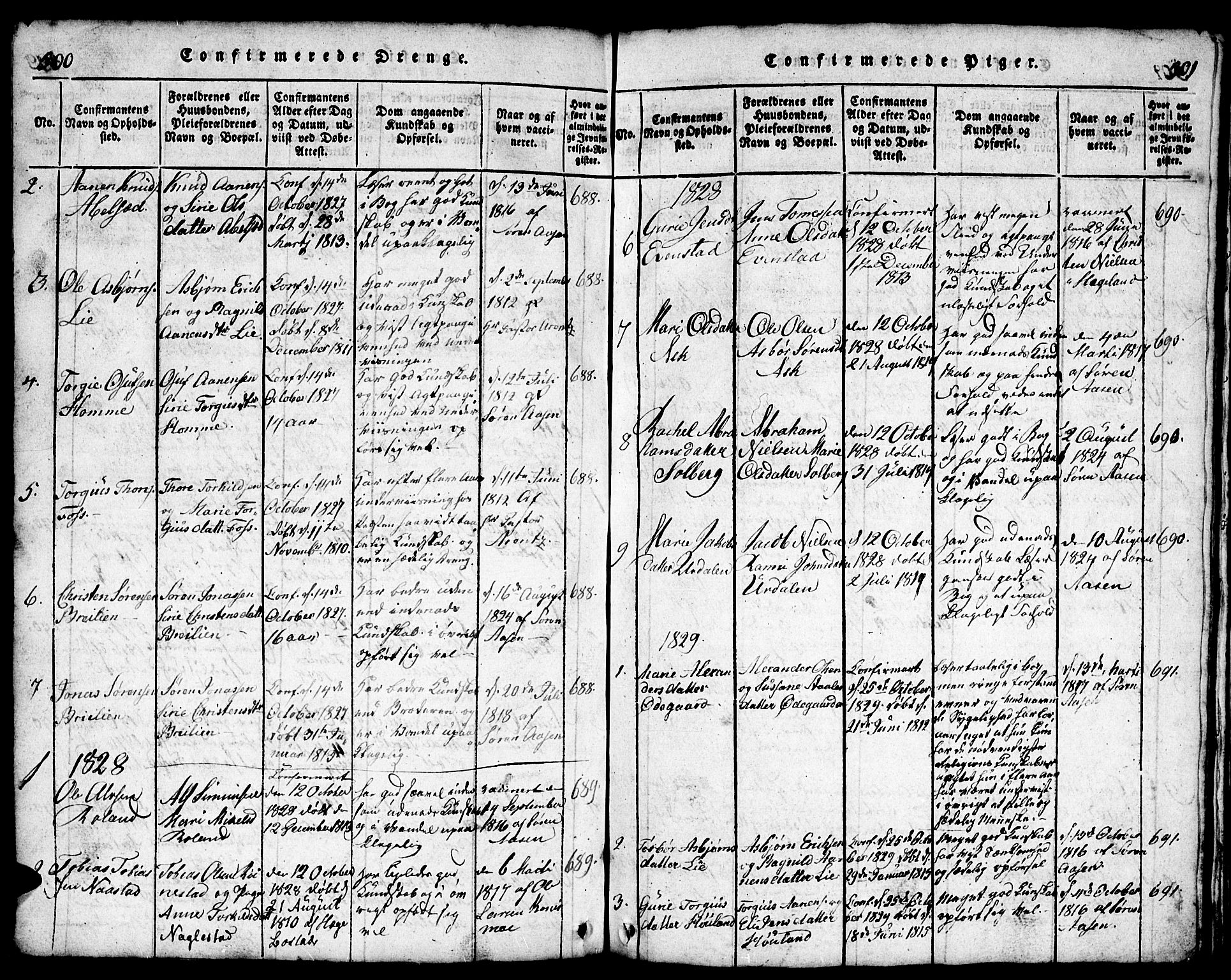 Bjelland sokneprestkontor, SAK/1111-0005/F/Fb/Fba/L0003: Parish register (copy) no. B 3, 1816-1870, p. 500-501