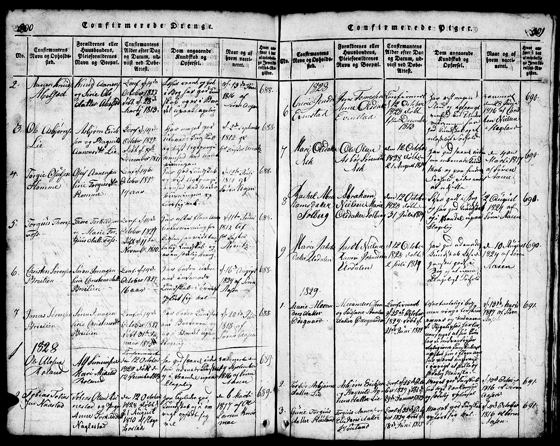 Bjelland sokneprestkontor, AV/SAK-1111-0005/F/Fb/Fba/L0003: Parish register (copy) no. B 3, 1816-1870, p. 500-501