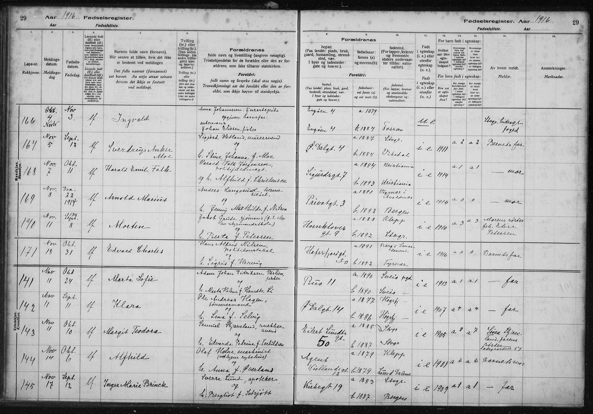 St. Petri sokneprestkontor, AV/SAST-A-101813/002/A/L0001: Birth register no. 1, 1916-1922, p. 29