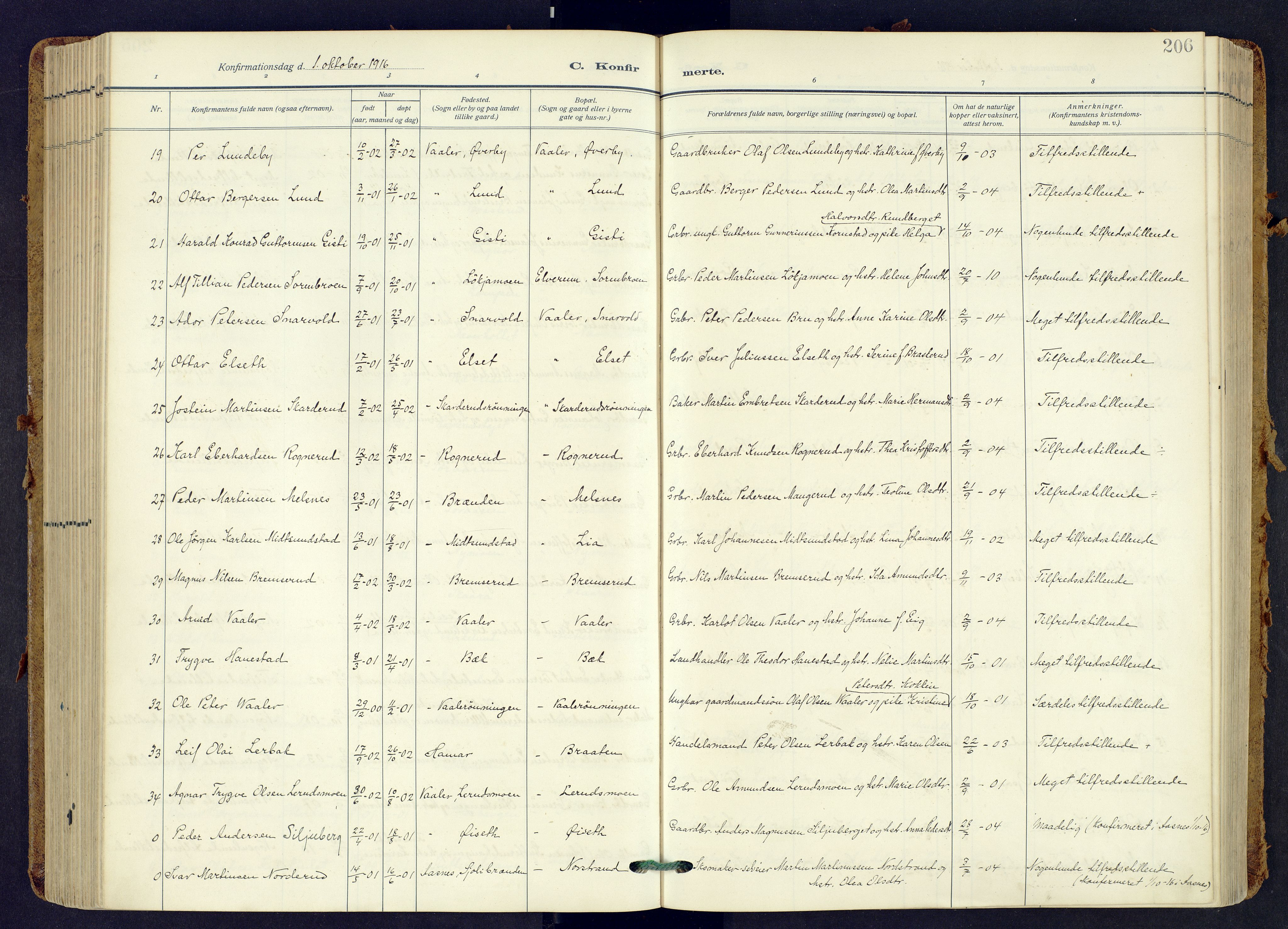 Våler prestekontor, Hedmark, AV/SAH-PREST-040/H/Ha/Haa/L0009: Parish register (official) no. 9, 1912-1940, p. 206
