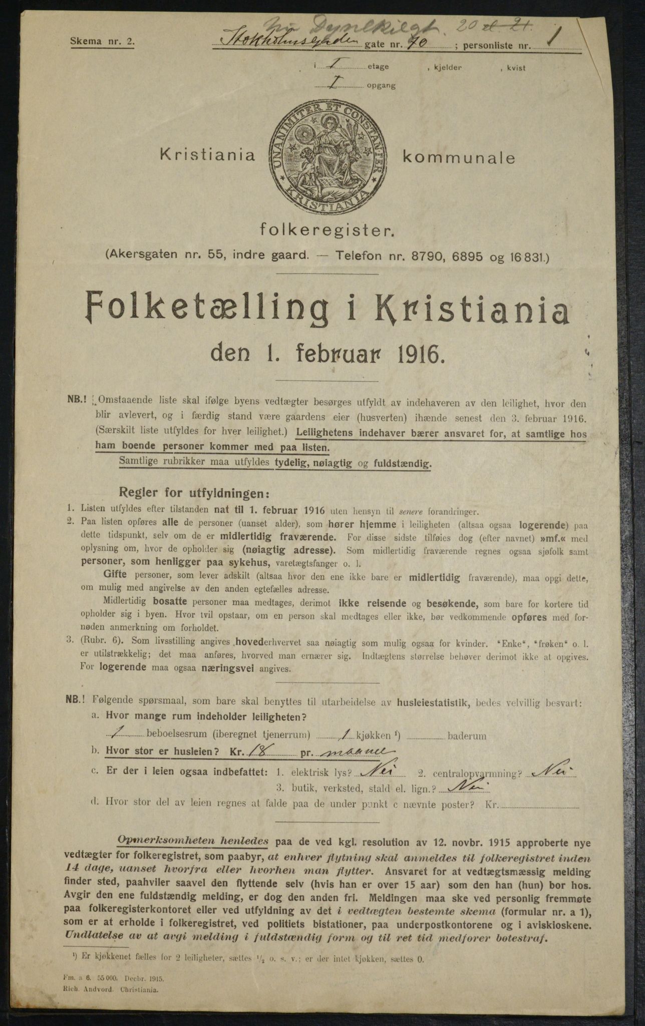 OBA, Municipal Census 1916 for Kristiania, 1916, p. 17692