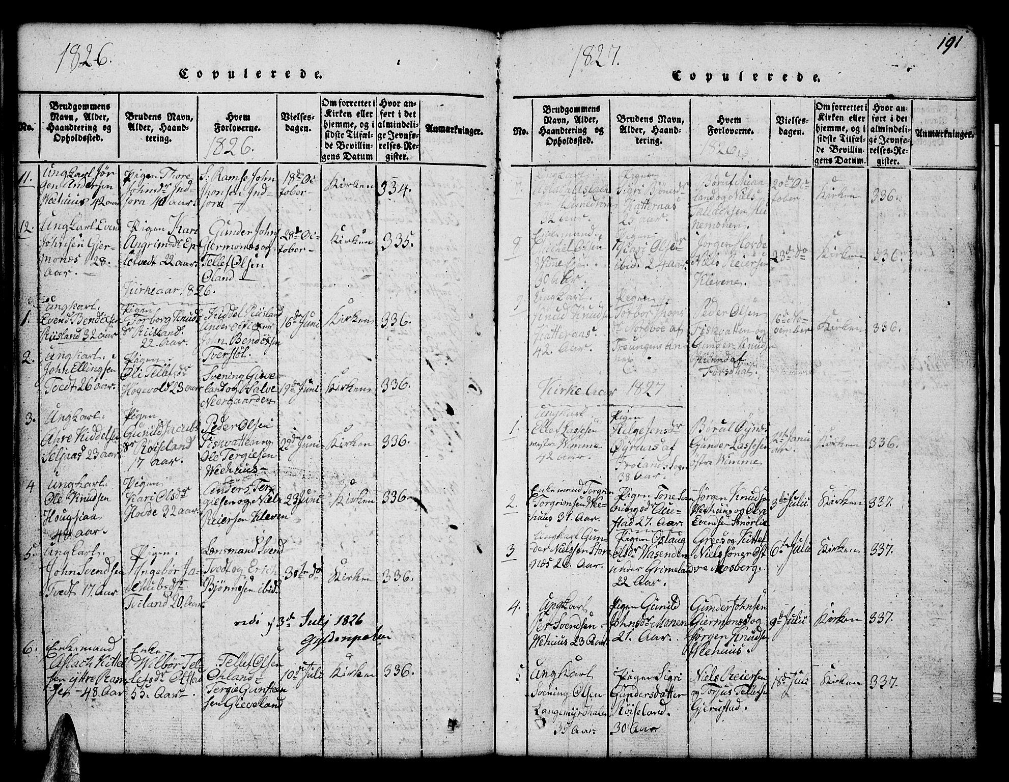 Åmli sokneprestkontor, AV/SAK-1111-0050/F/Fb/Fbc/L0001: Parish register (copy) no. B 1, 1816-1867, p. 191