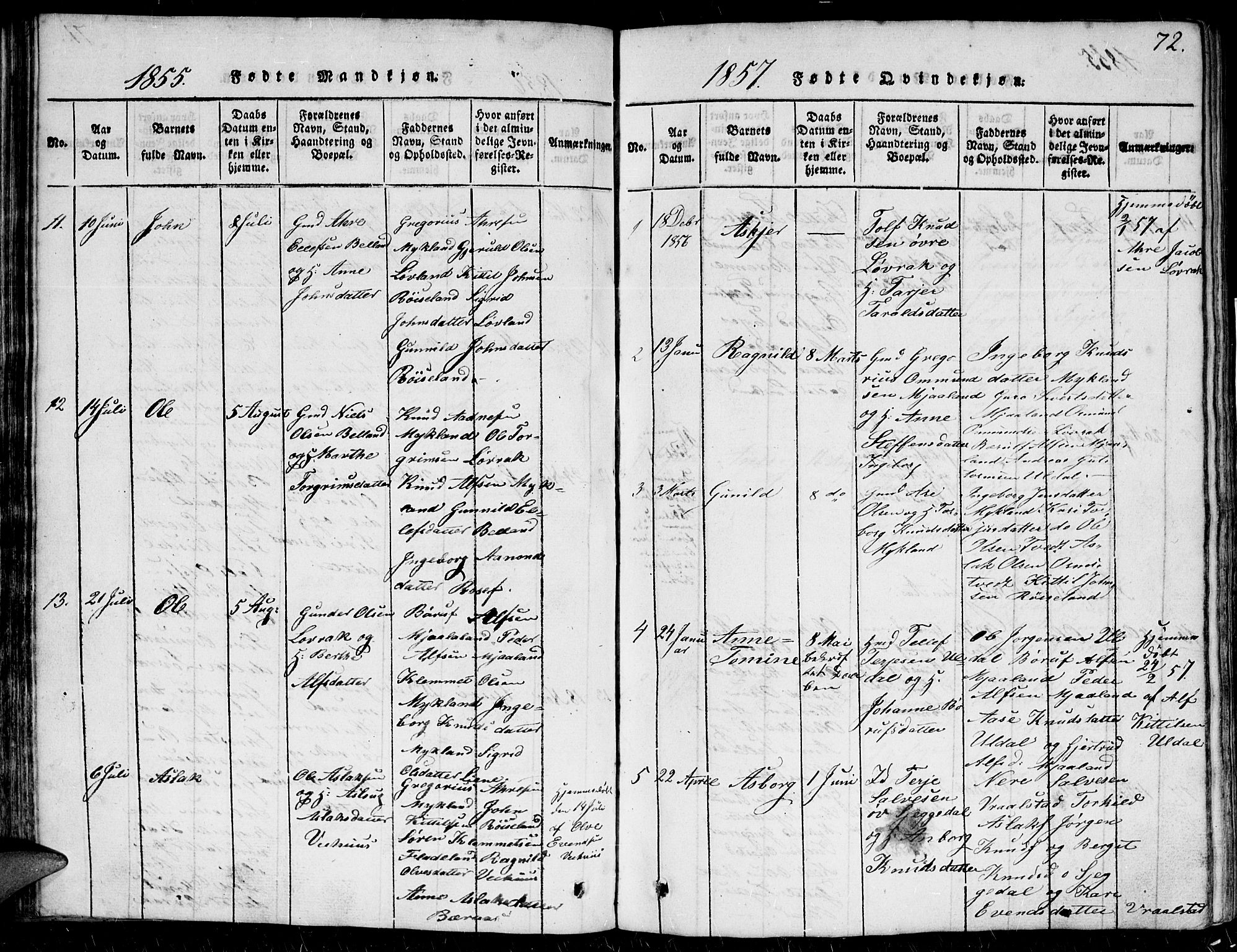 Herefoss sokneprestkontor, AV/SAK-1111-0019/F/Fb/Fbc/L0001: Parish register (copy) no. B 1, 1816-1866, p. 72