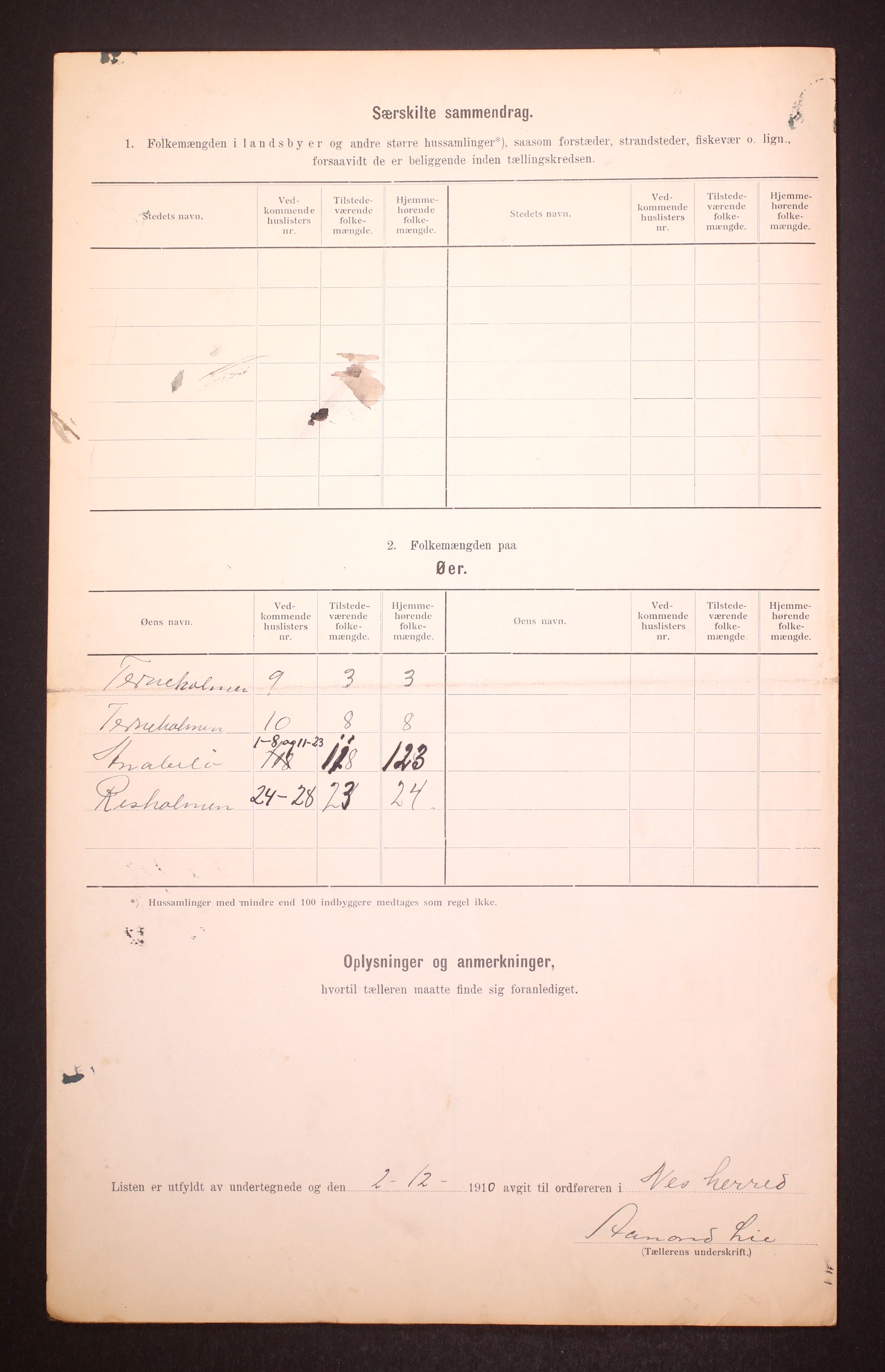 RA, 1910 census for Nes, 1910, p. 8