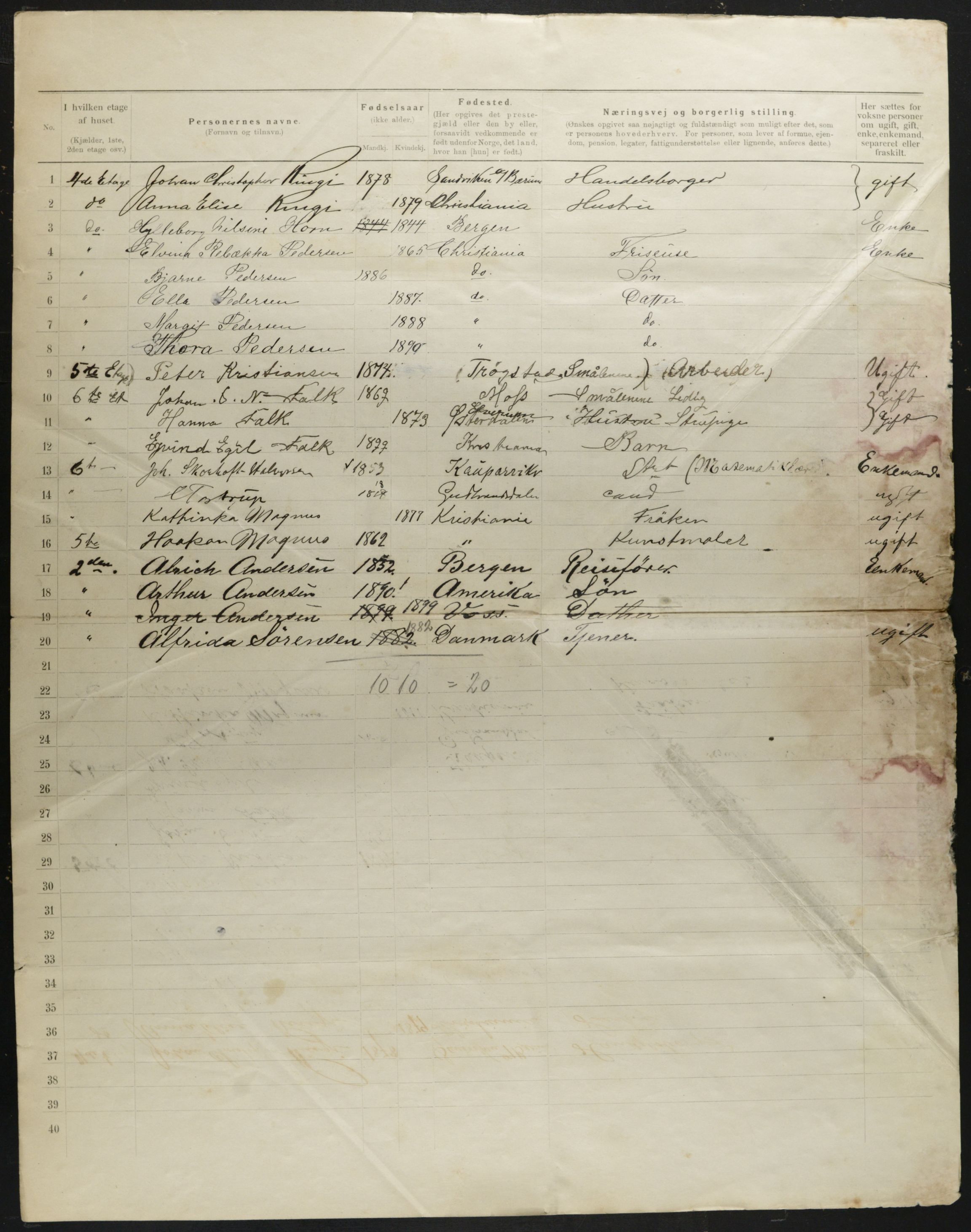 OBA, Municipal Census 1901 for Kristiania, 1901, p. 68