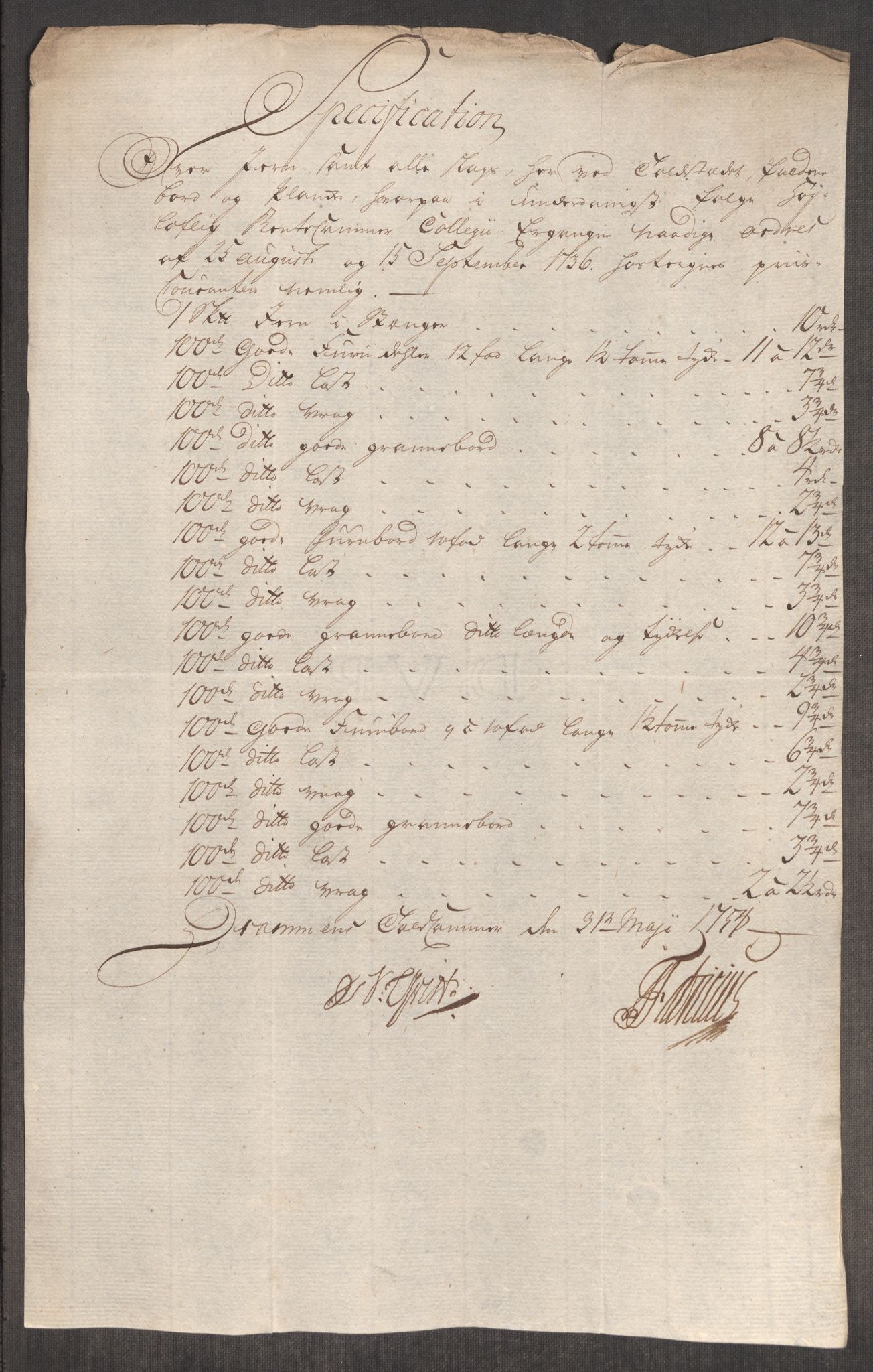 Rentekammeret inntil 1814, Realistisk ordnet avdeling, AV/RA-EA-4070/Oe/L0005: [Ø1]: Priskuranter, 1753-1757, p. 224