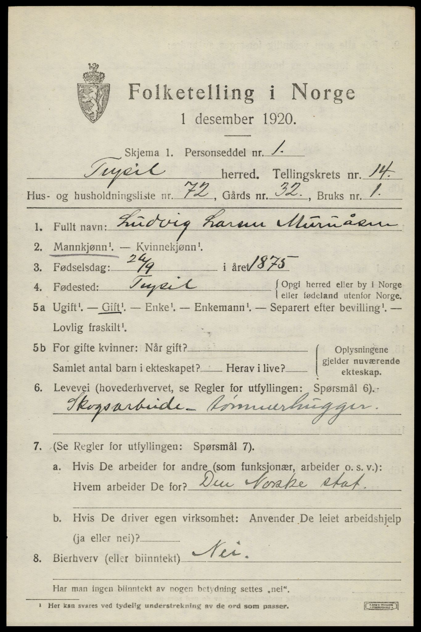 SAH, 1920 census for Trysil, 1920, p. 8747
