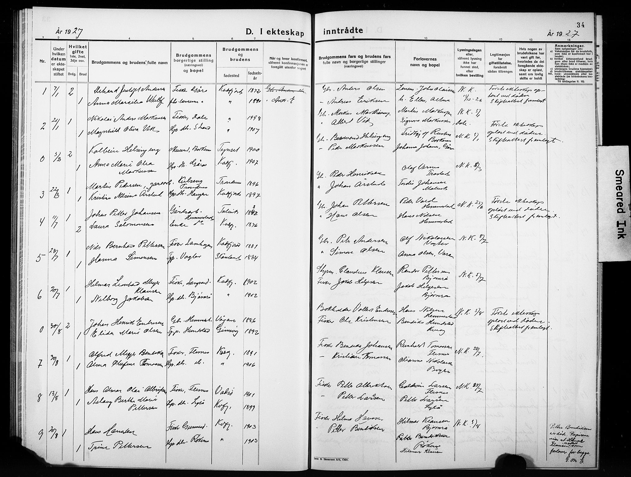 Kvæfjord sokneprestkontor, AV/SATØ-S-1323/G/Ga/Gab/L0007klokker: Parish register (copy) no. 7, 1926-1931, p. 34