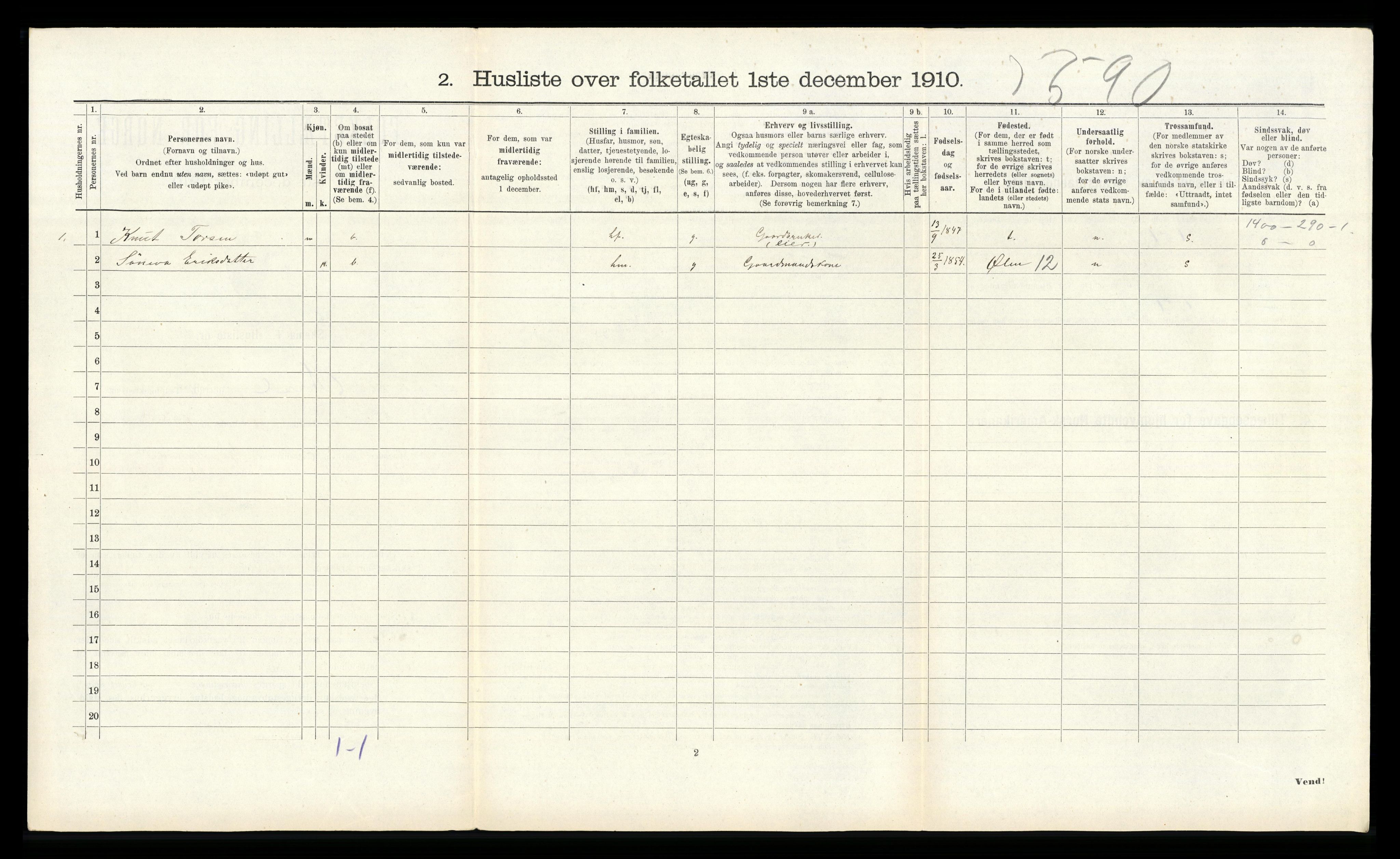 RA, 1910 census for Etne, 1910, p. 617