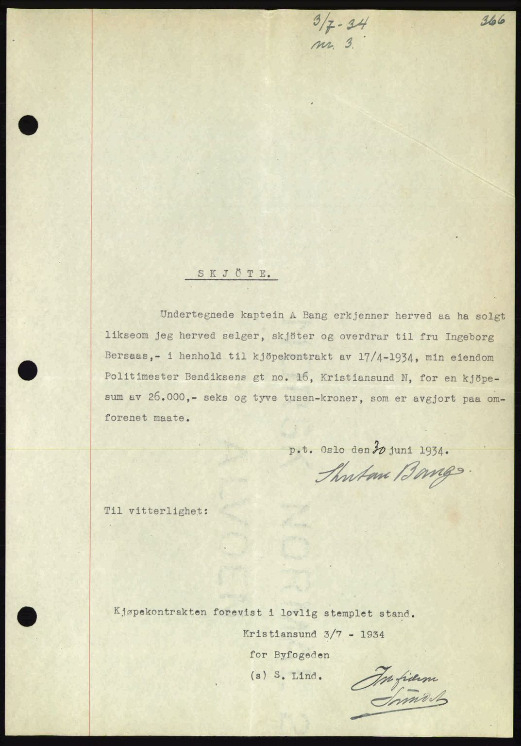 Kristiansund byfogd, AV/SAT-A-4587/A/27: Mortgage book no. 27, 1933-1934, Deed date: 03.07.1934